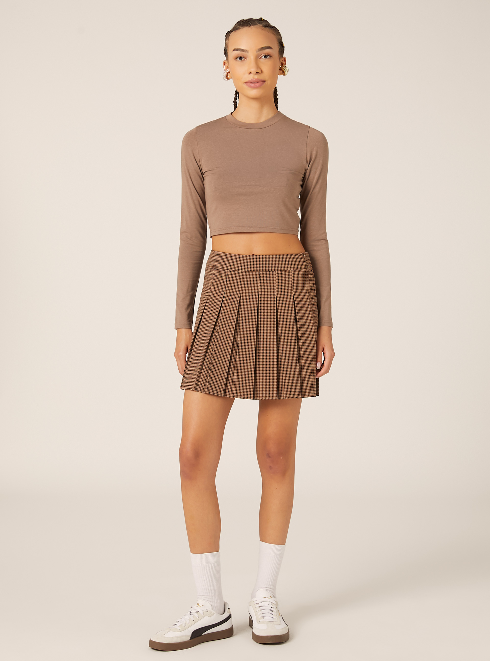 Mini-jupe plissée à motifs, BG1 BEIGE DARK