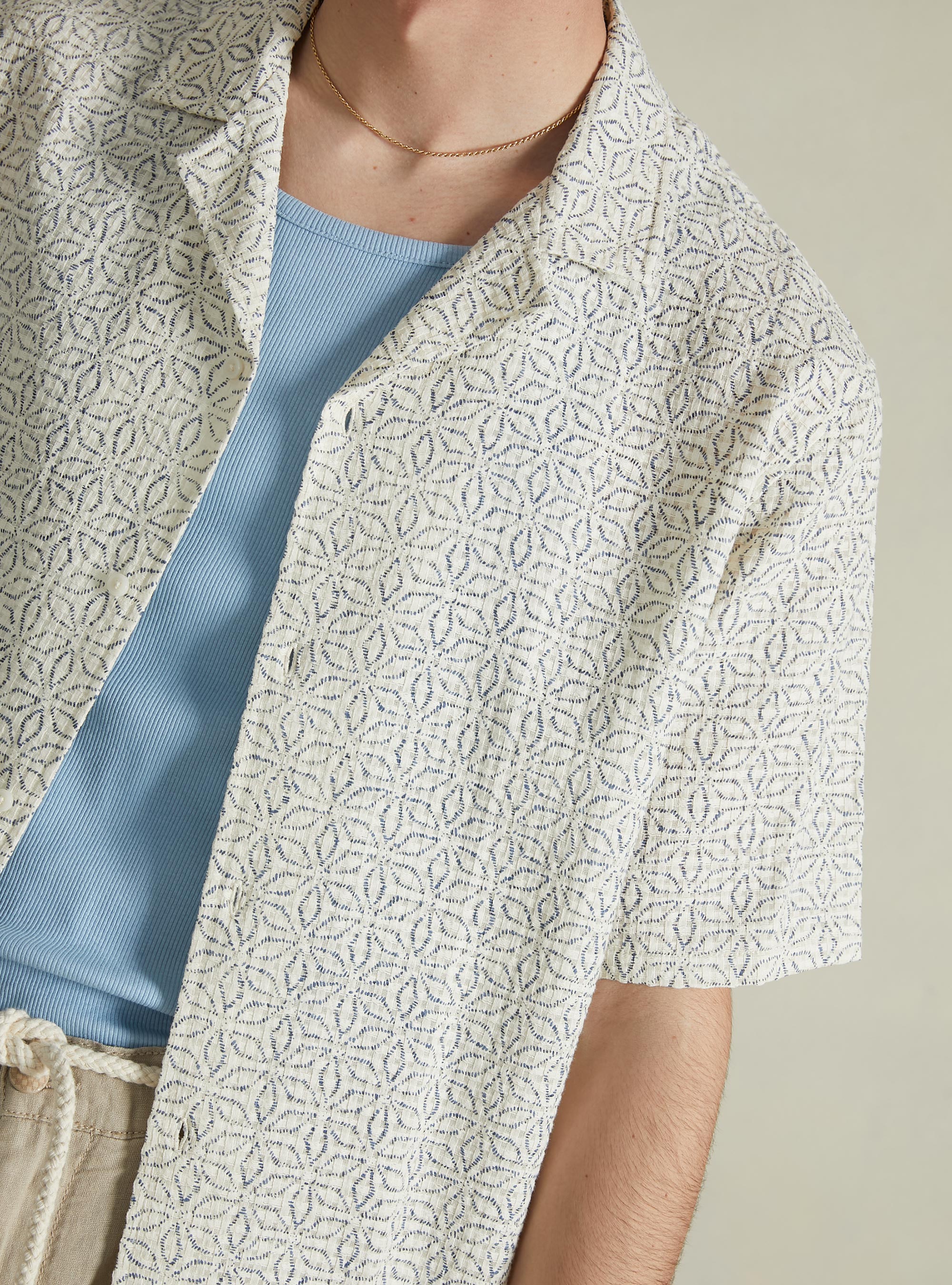 Gemustertes Hemd aus Leinenmischung, BL3 BLUE LIGHT