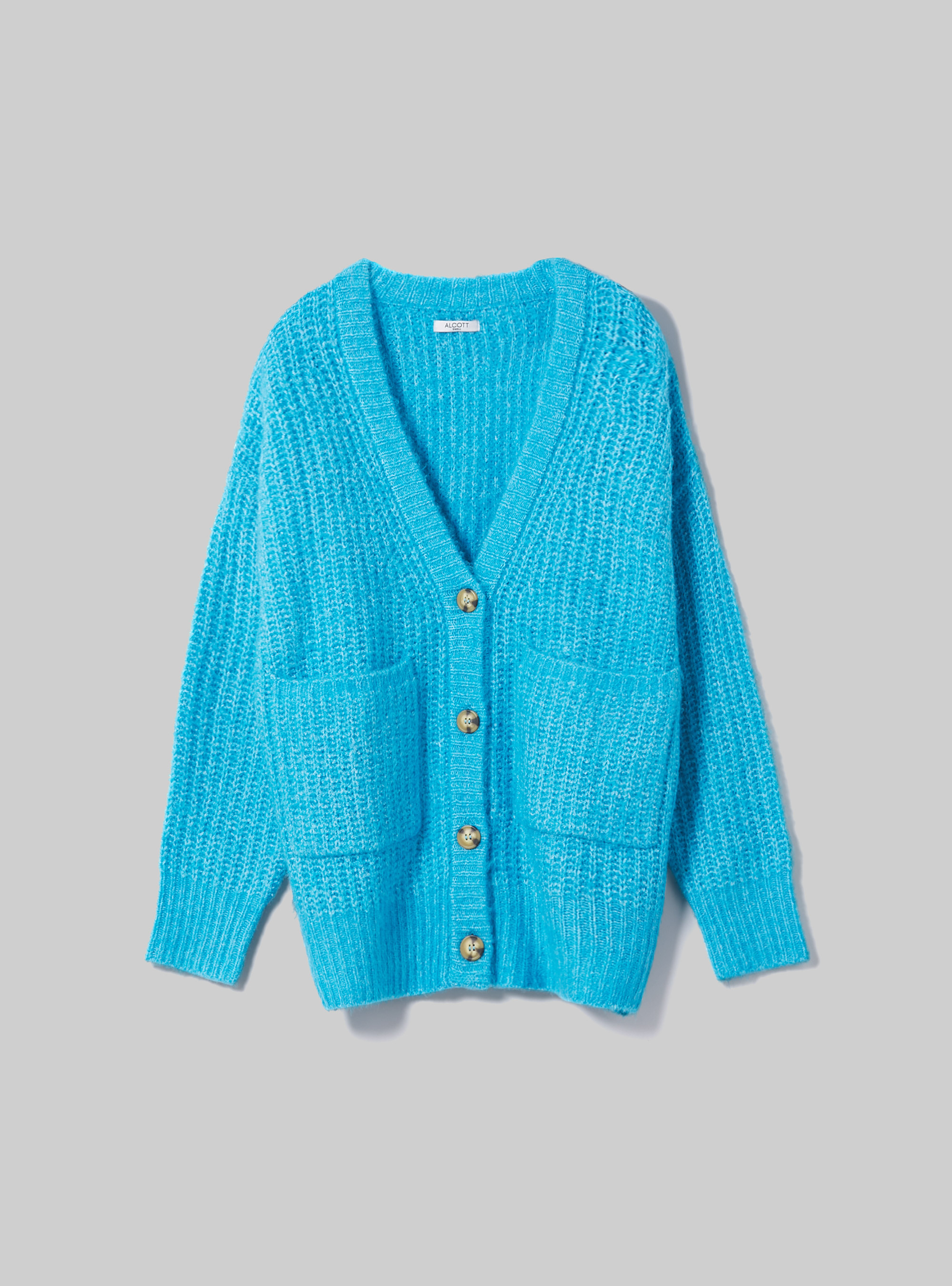 Ribbed cardigan pullover, MAZ2 AZURE MEL MEDIUM