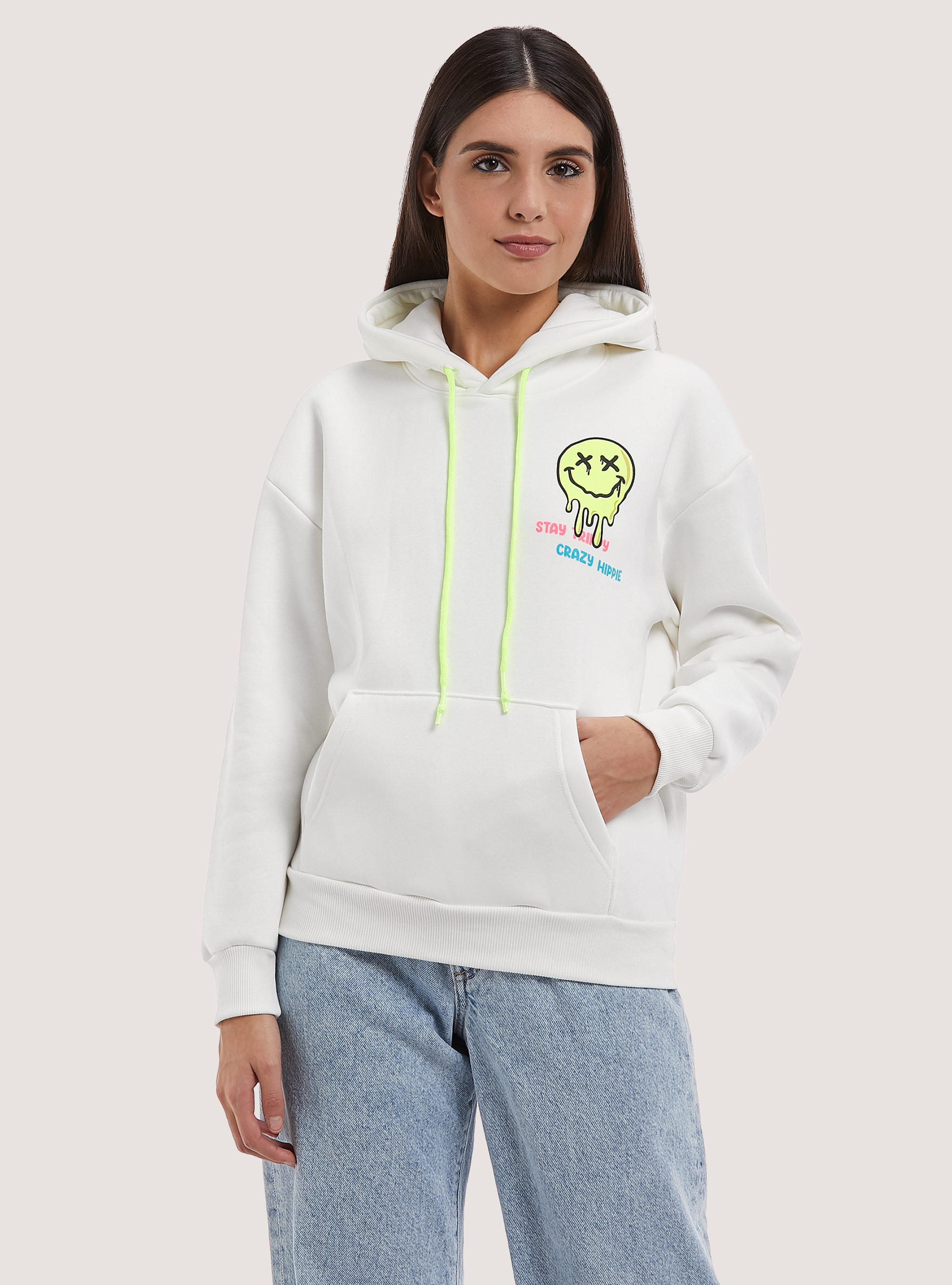 Felpa con stampa Smile Collection, WH1 OFF WHITE