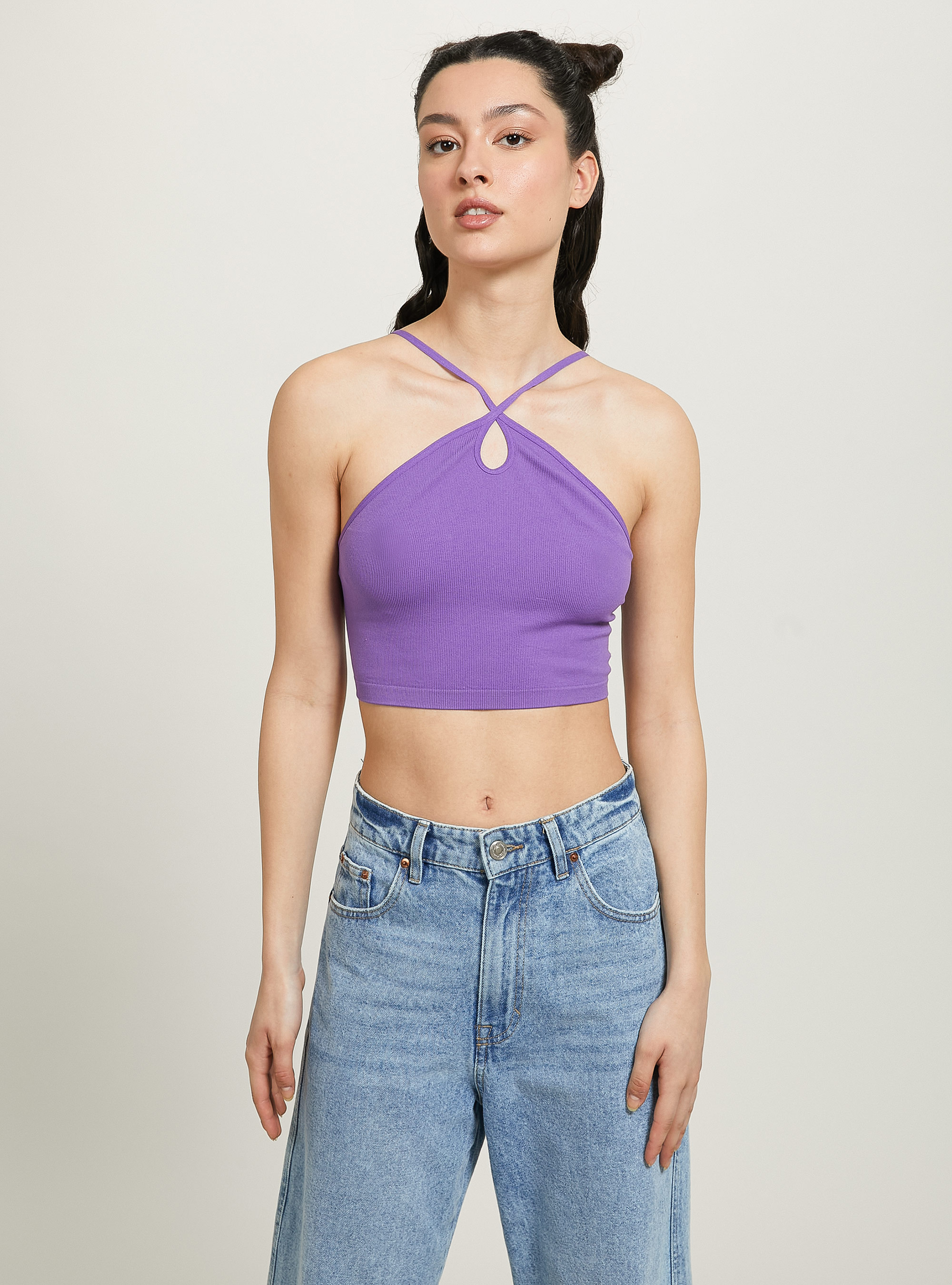 Top cropped con scollo incrociato, VI2 VIOLET MEDIUM