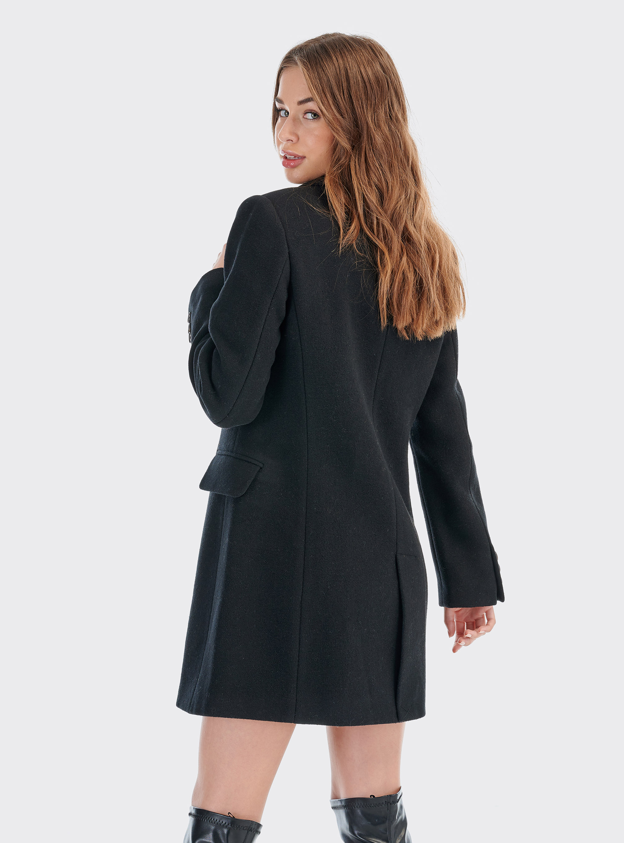 Wool blend double-breasted coat, C101 BLACK