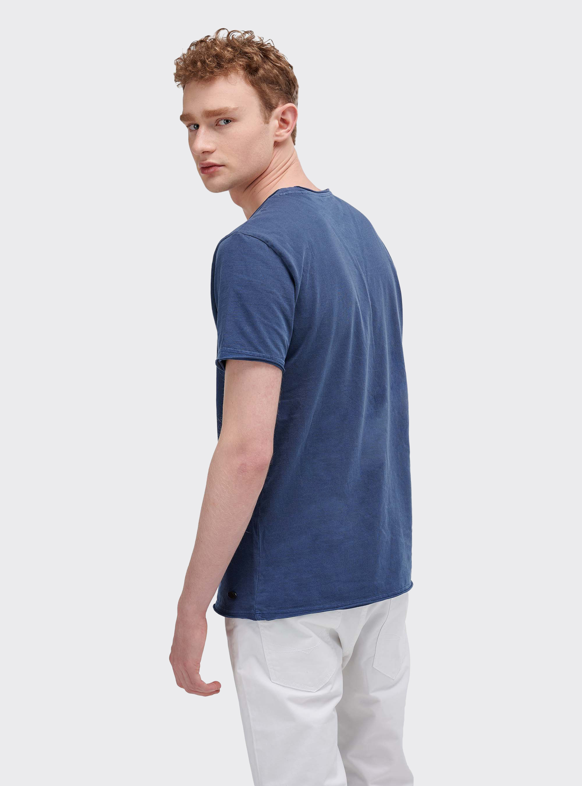 Maglietta tinta unita taglio vivo, BLU