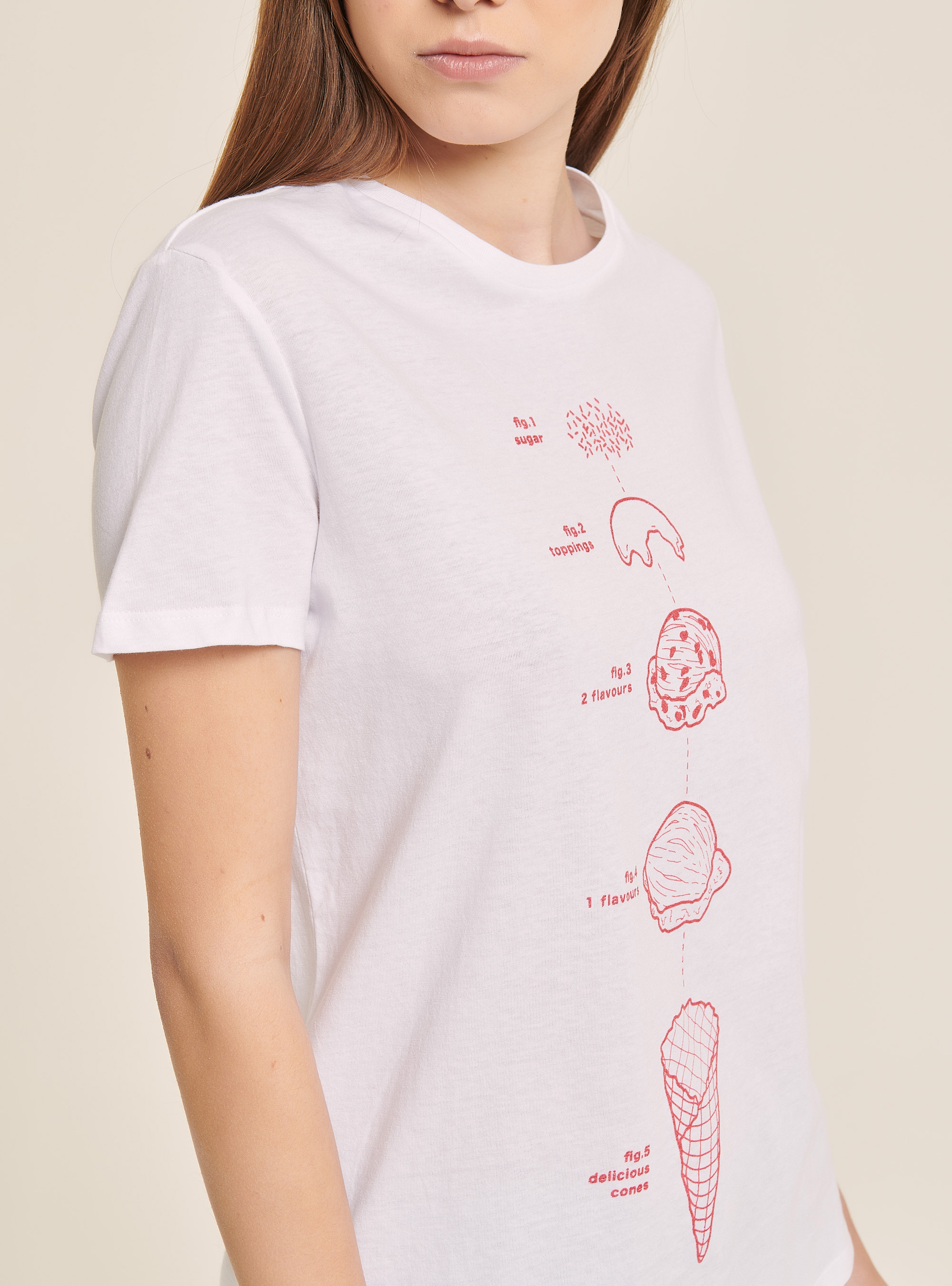 Crew-neck T-shirt with ice cream print, WHITE