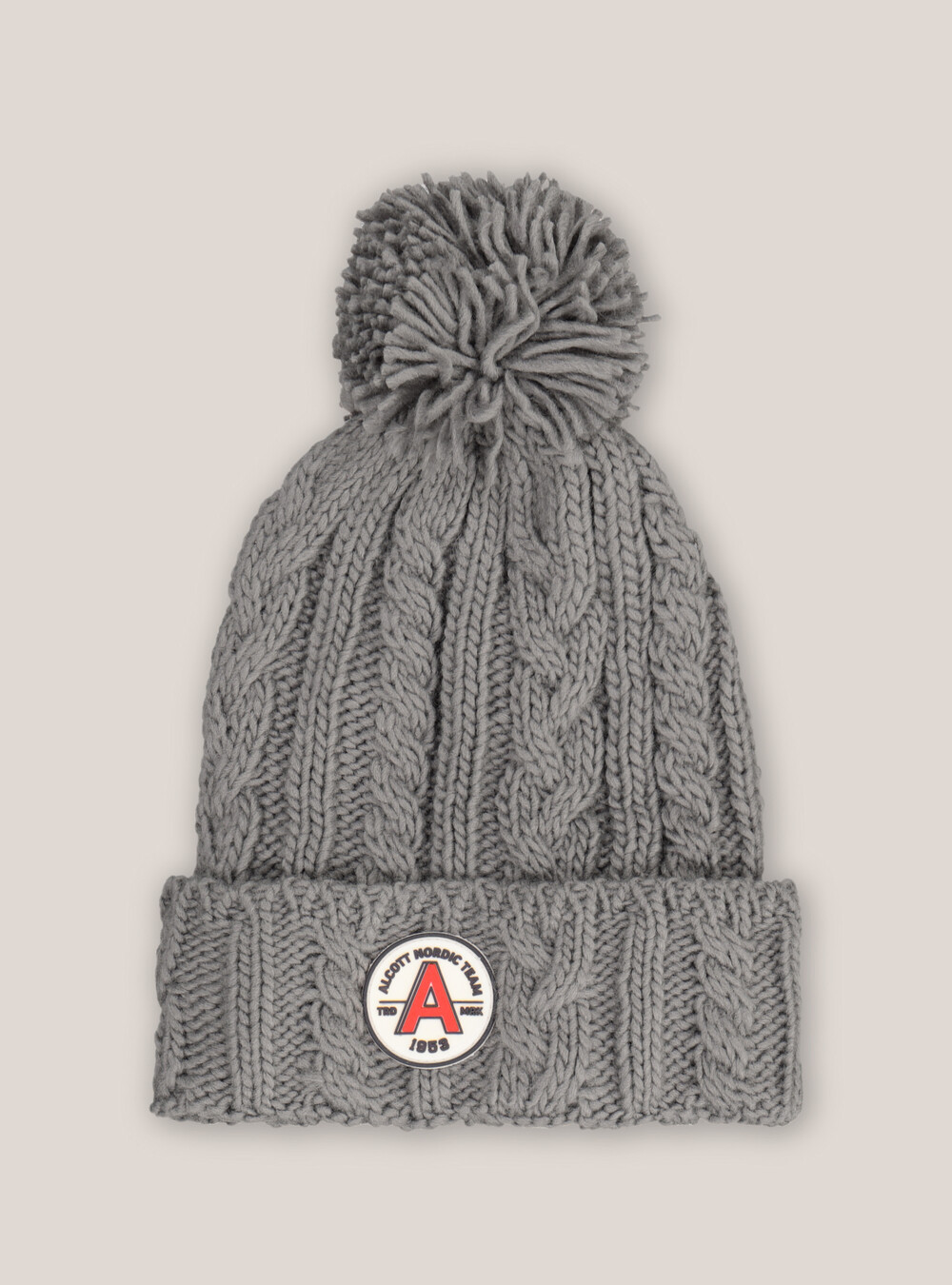 HAT WITH PON PON AND PATCH, GREY MELANGE