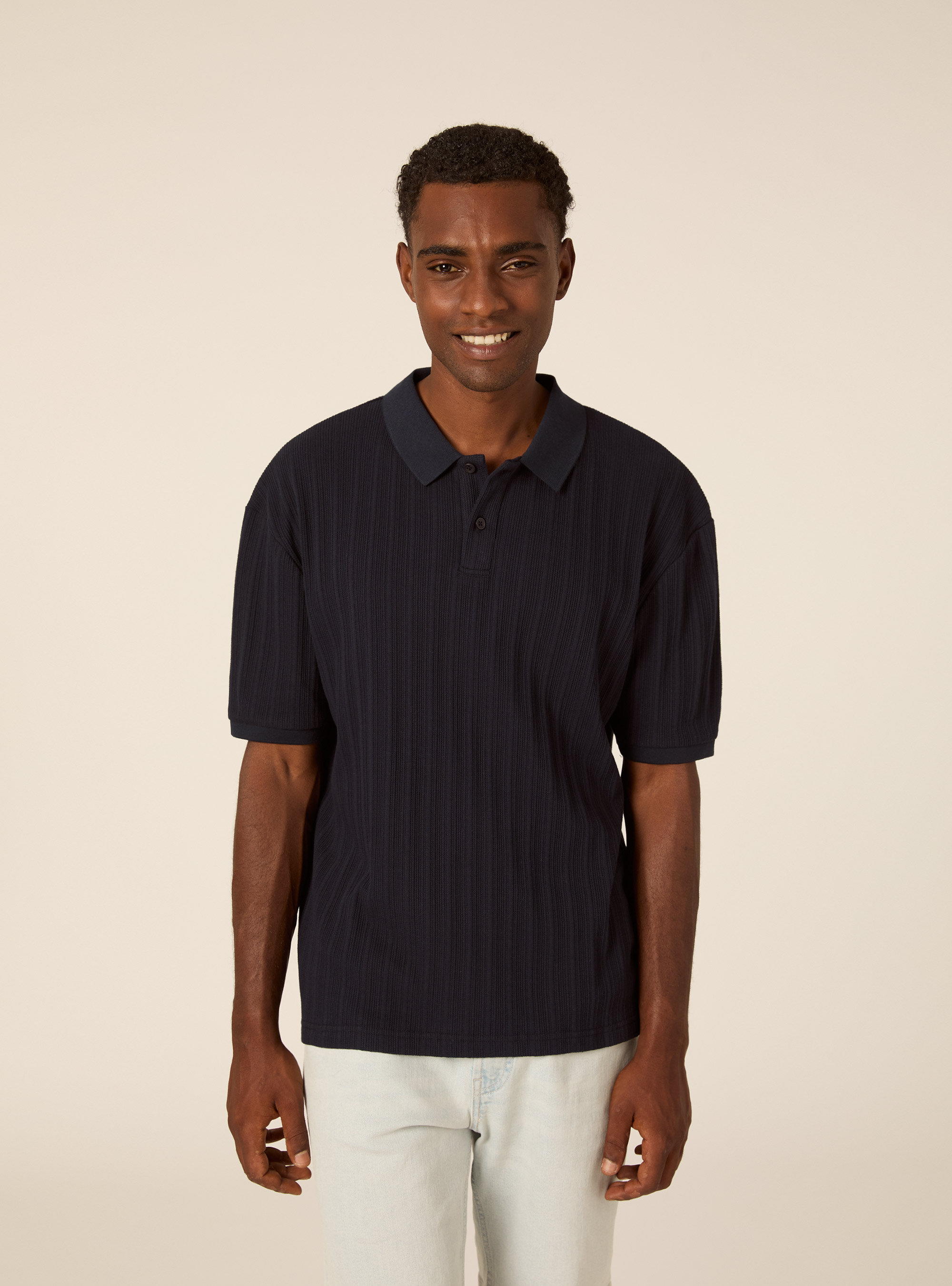 Polo en Jersey Structur&eacute; Coupe Regular Fit, NA1 NAVY DARK