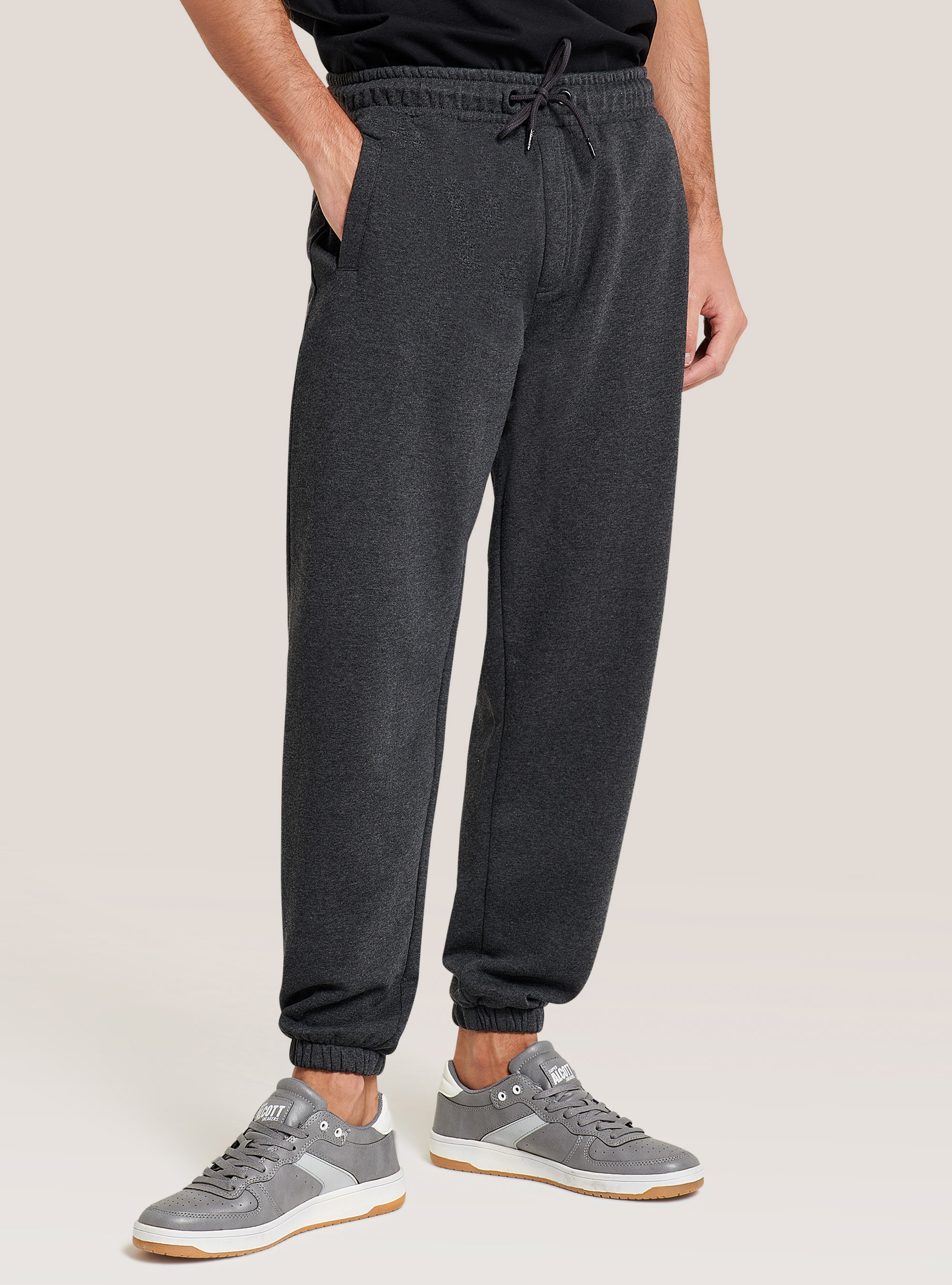 Basic cotton jogger trousers, GREY MELANGE