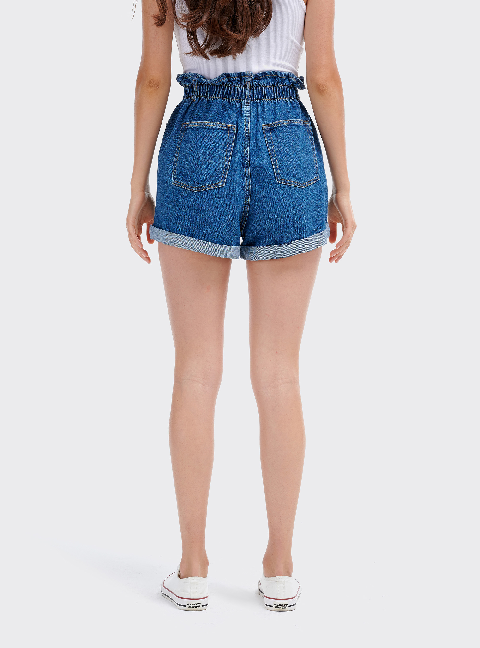 Shorts denim con elástico, AZUL MARINO