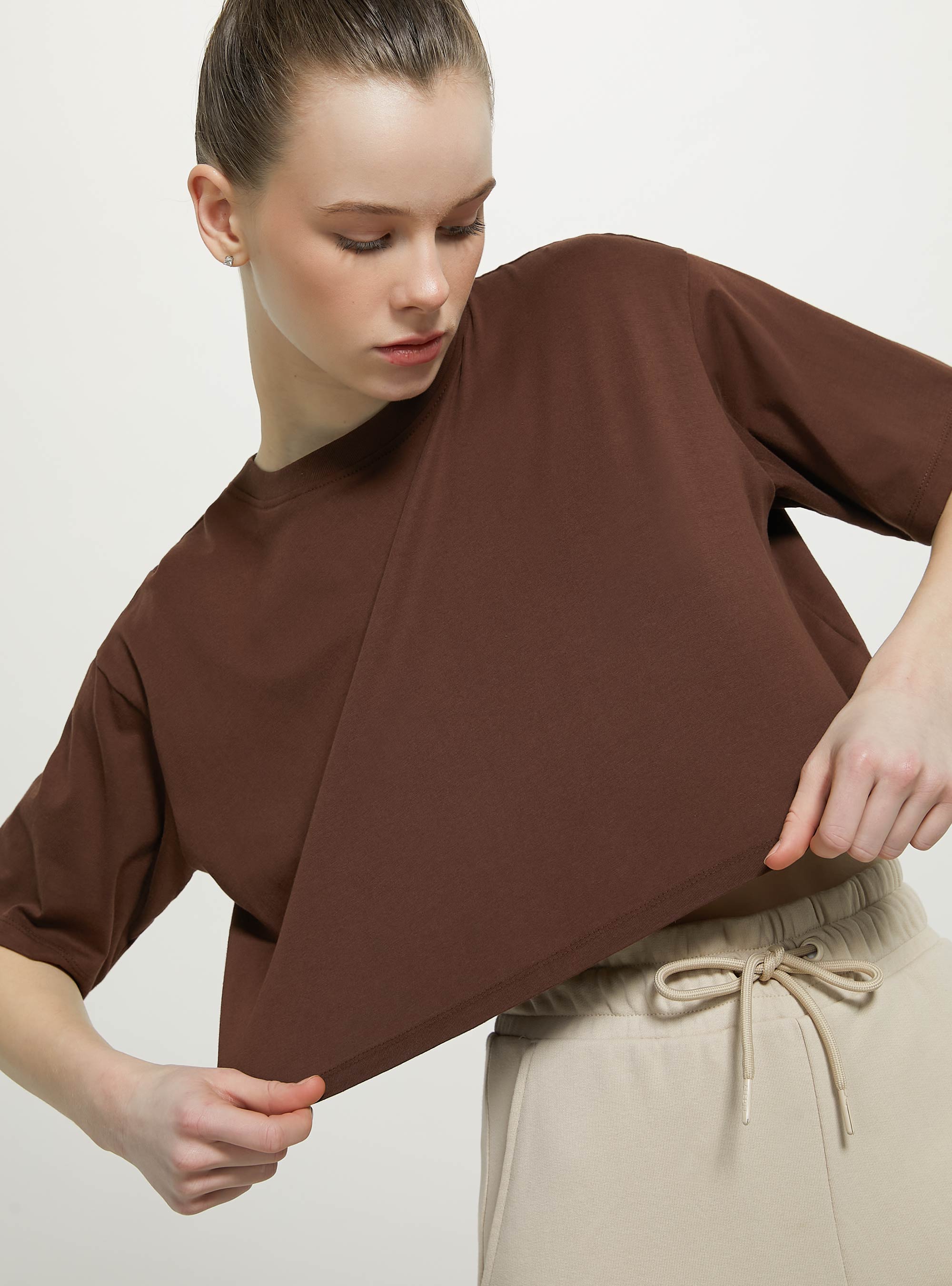 T-shirt en coton court, BR1 BROWN DARK