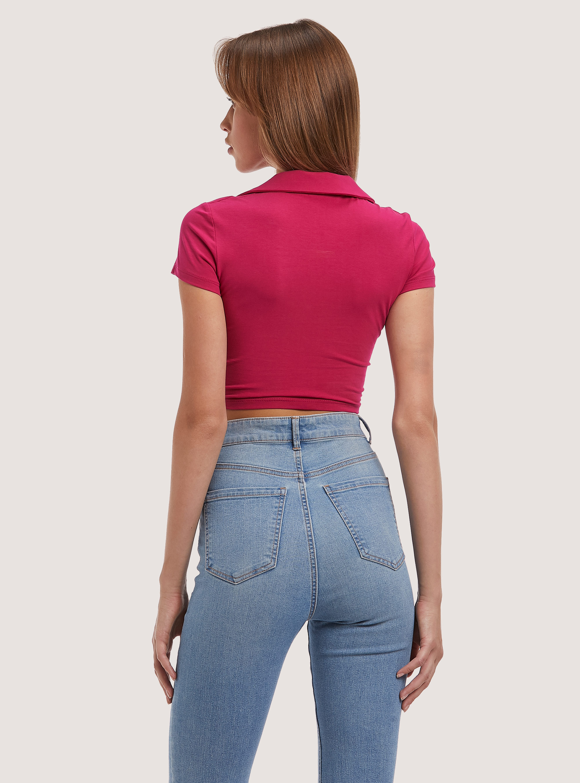 Gathered cropped t-shirt, FX2 FUXIA MEDIUM