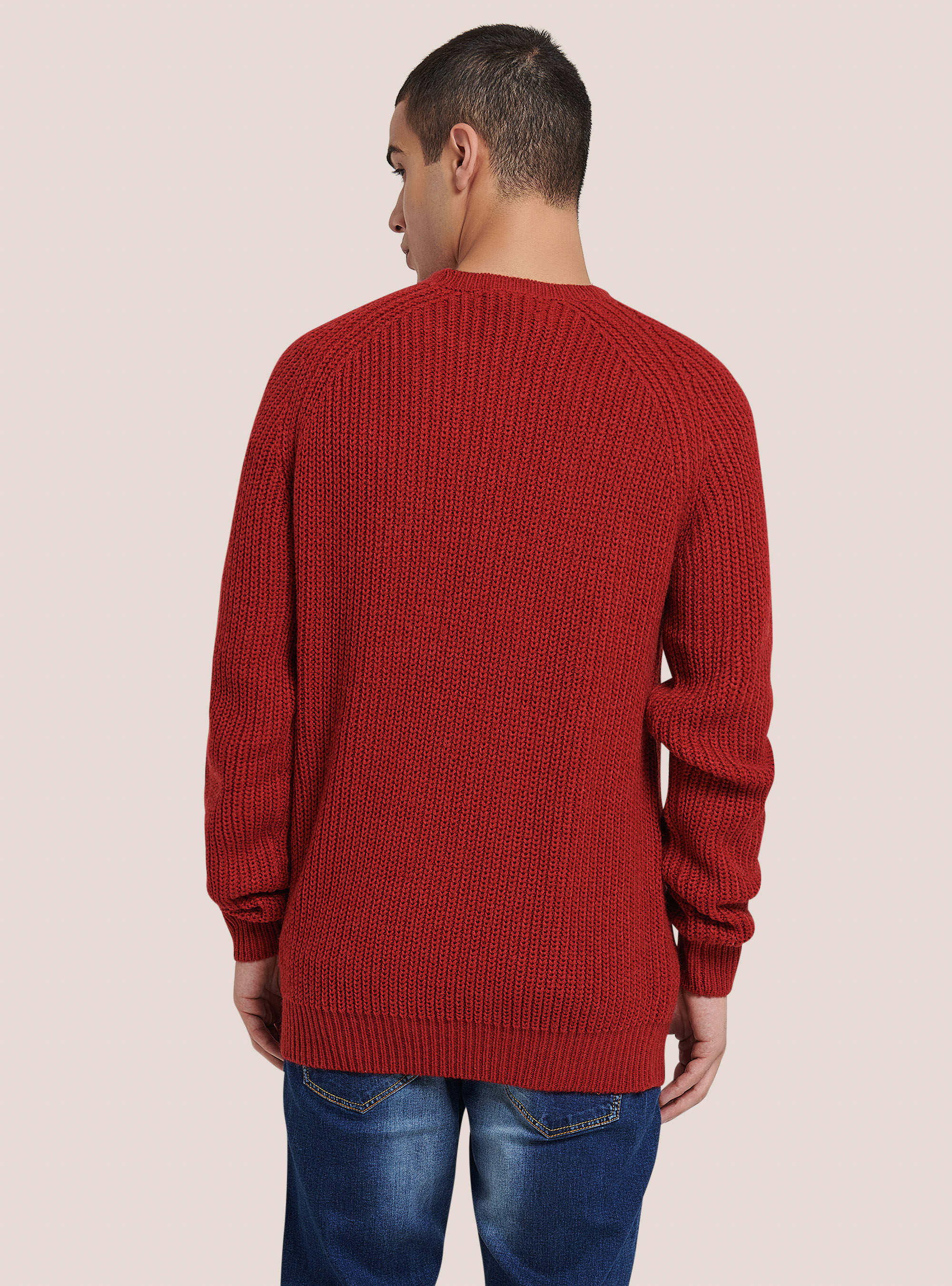 Crew-neck pullover with English ribbing, RED