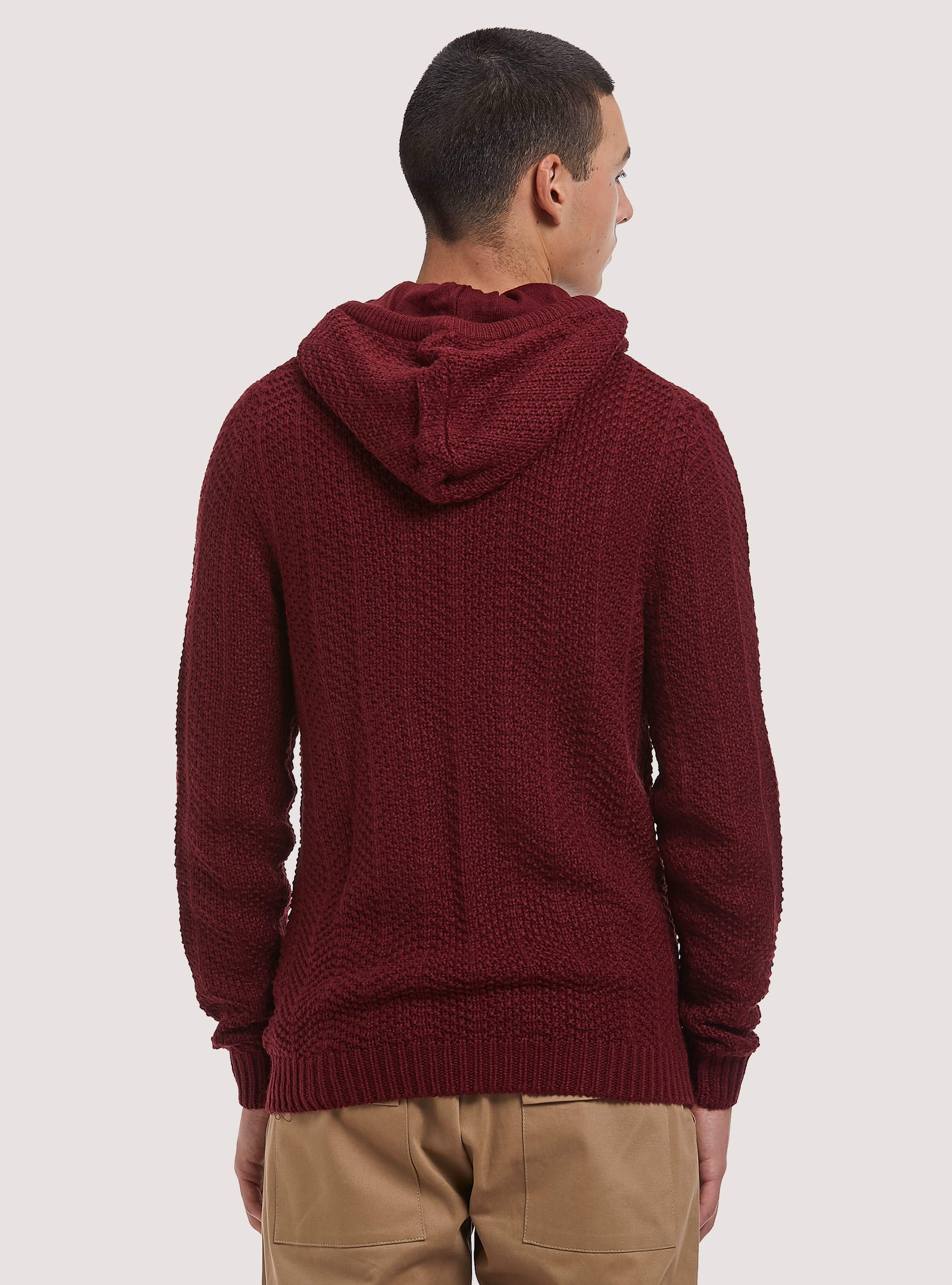 Wool blend hooded pullover, BORDEAUX