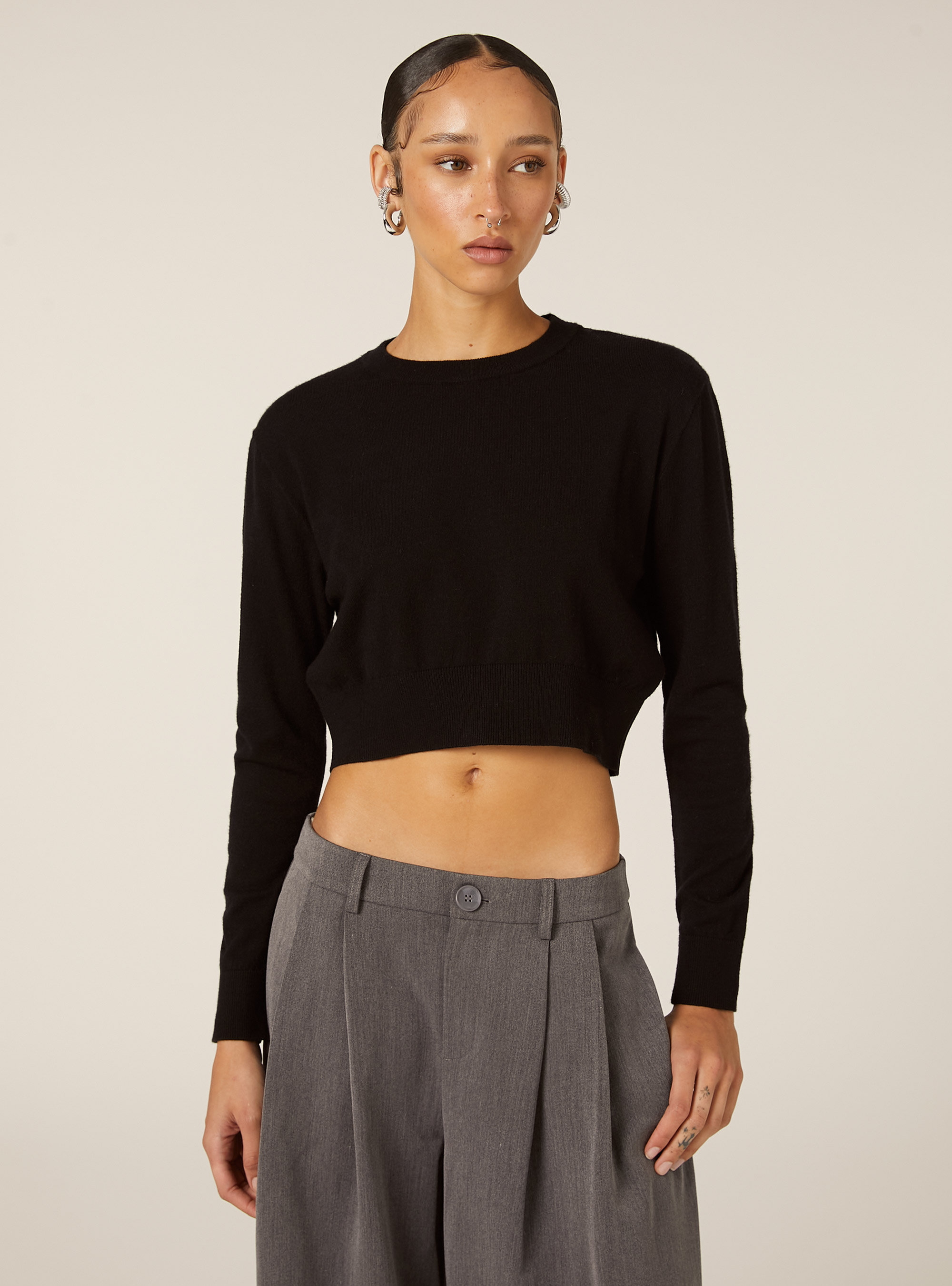 Boxy fit crew neck pullover, BK1 BLACK
