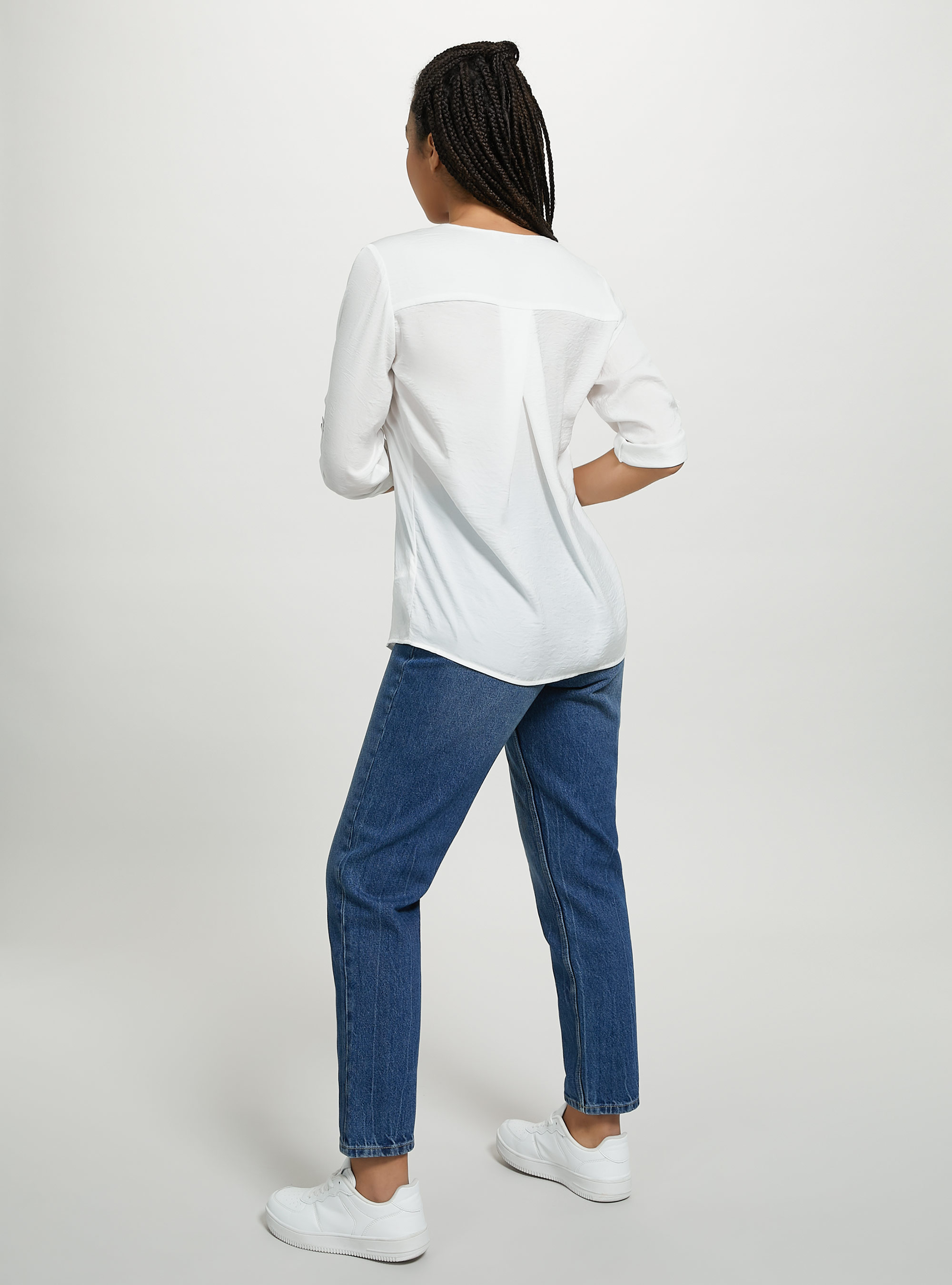 Blusa con scollatura in tinta unita, WH2 WHITE
