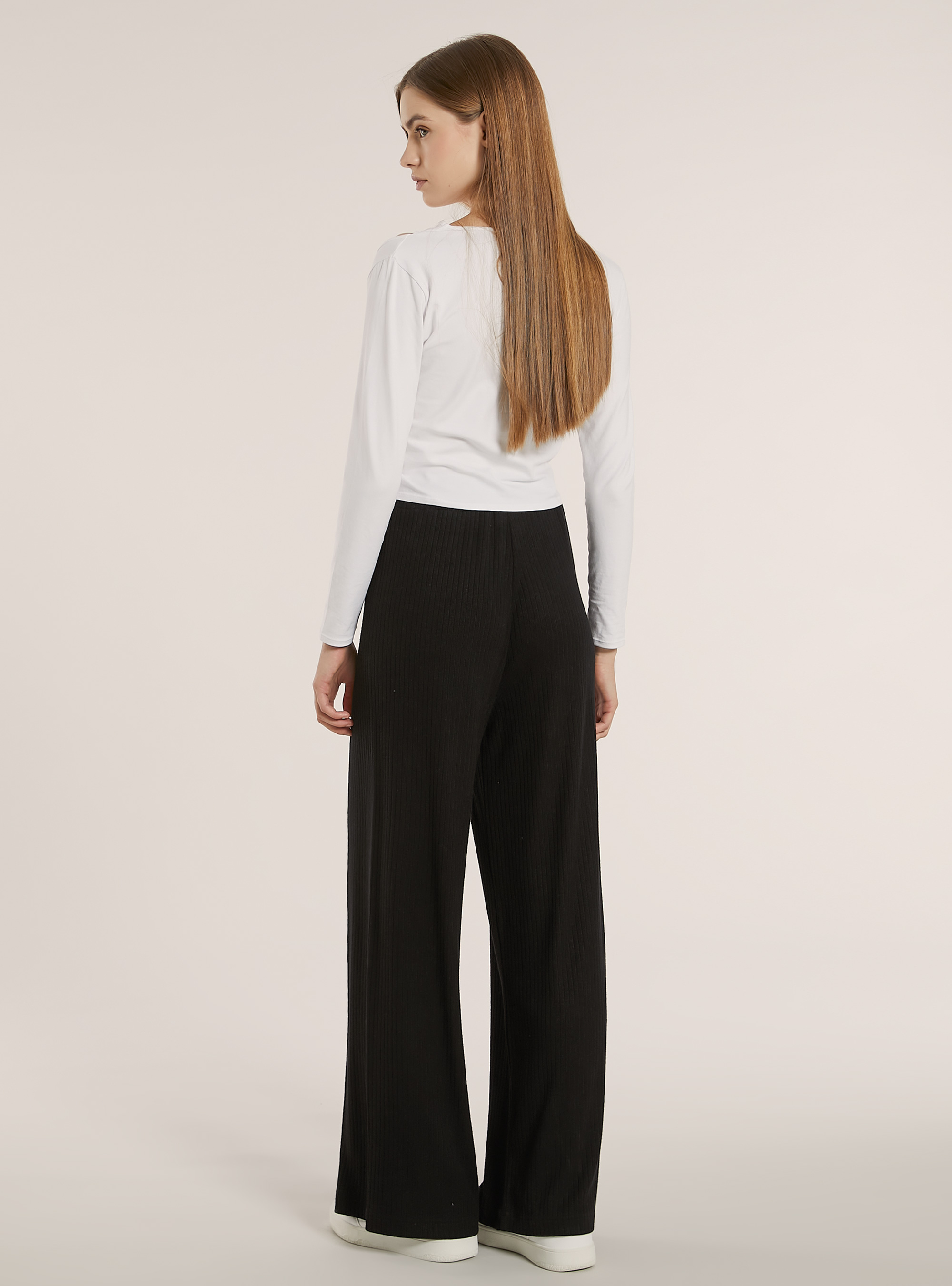 Pantaloni in maglia a palazzo, BK1 BLACK