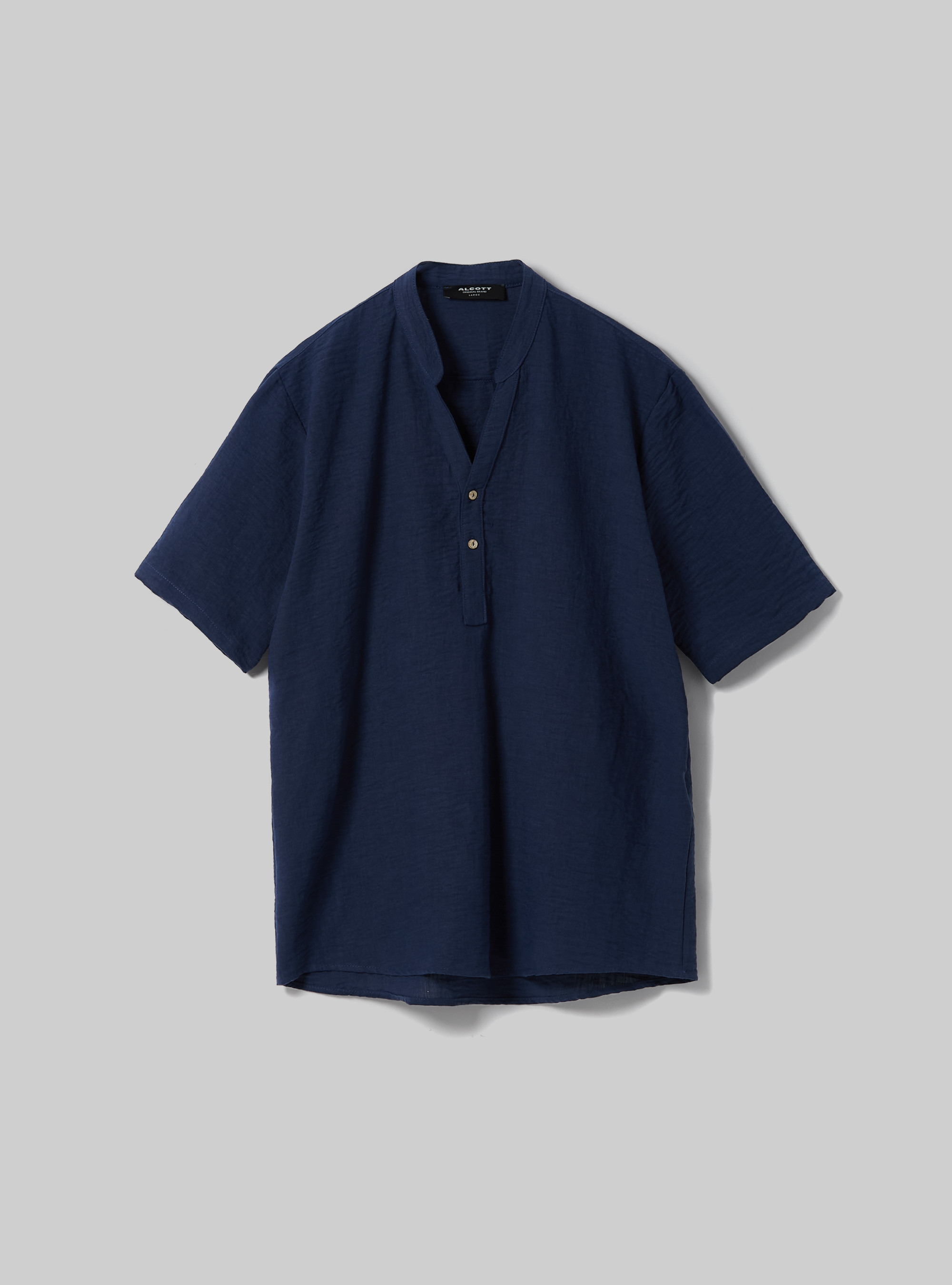 Camicia basica collo coreano mezza placchetta, NA2 NAVY MEDIUM