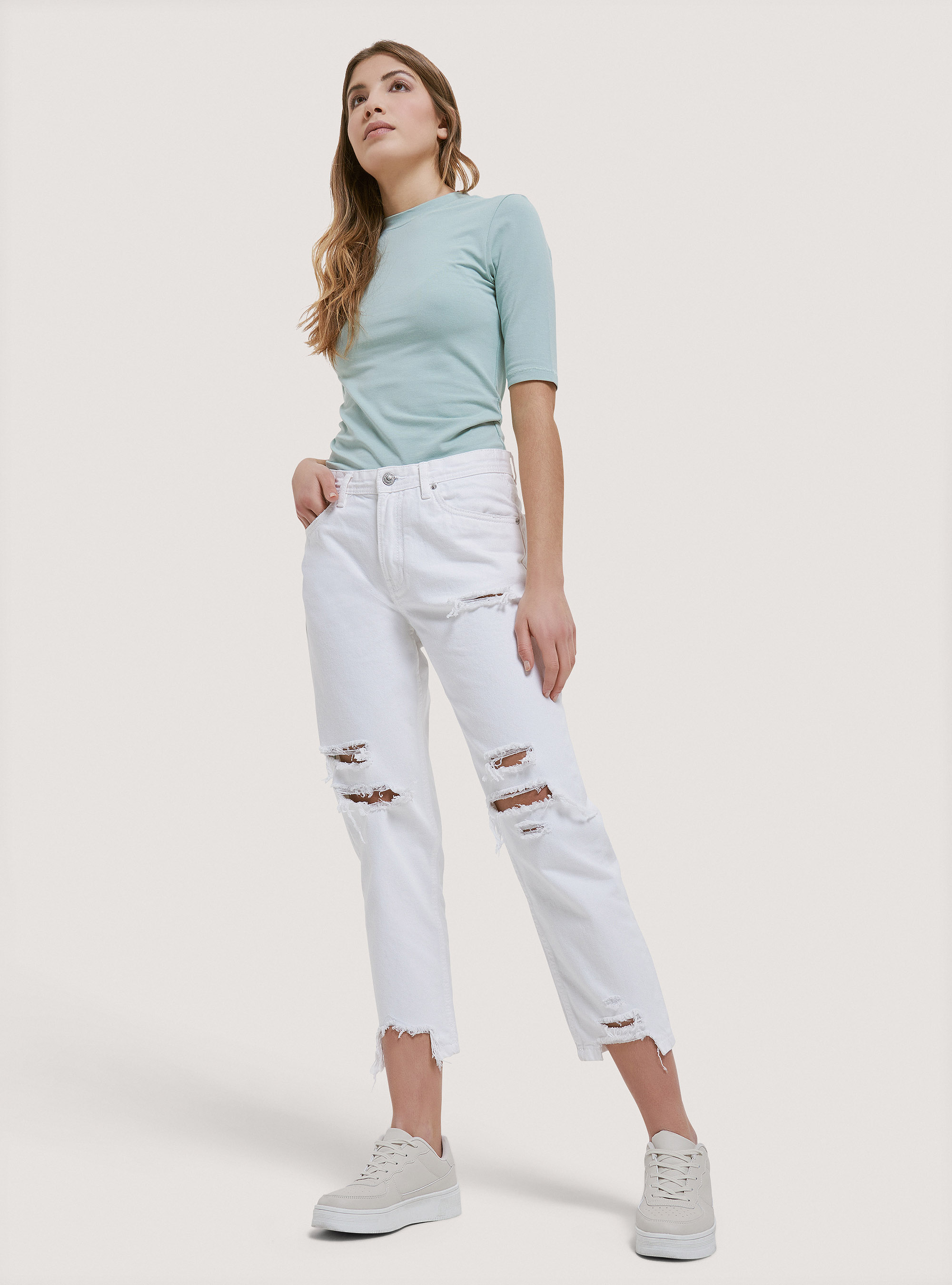 Jeans mom fit, C099 WHITE