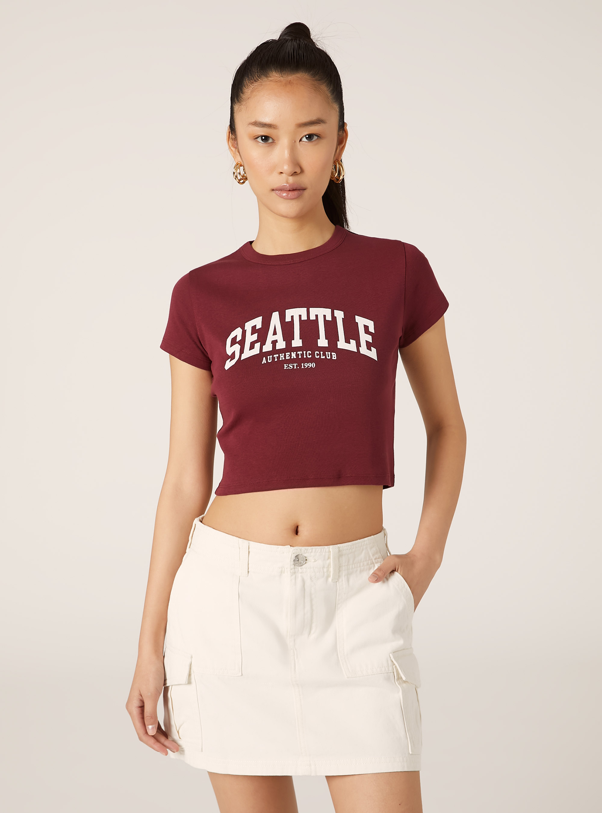 T-shirt court avec imprim&eacute; coll&egrave;ge, BO1 BORDEAUX DARK