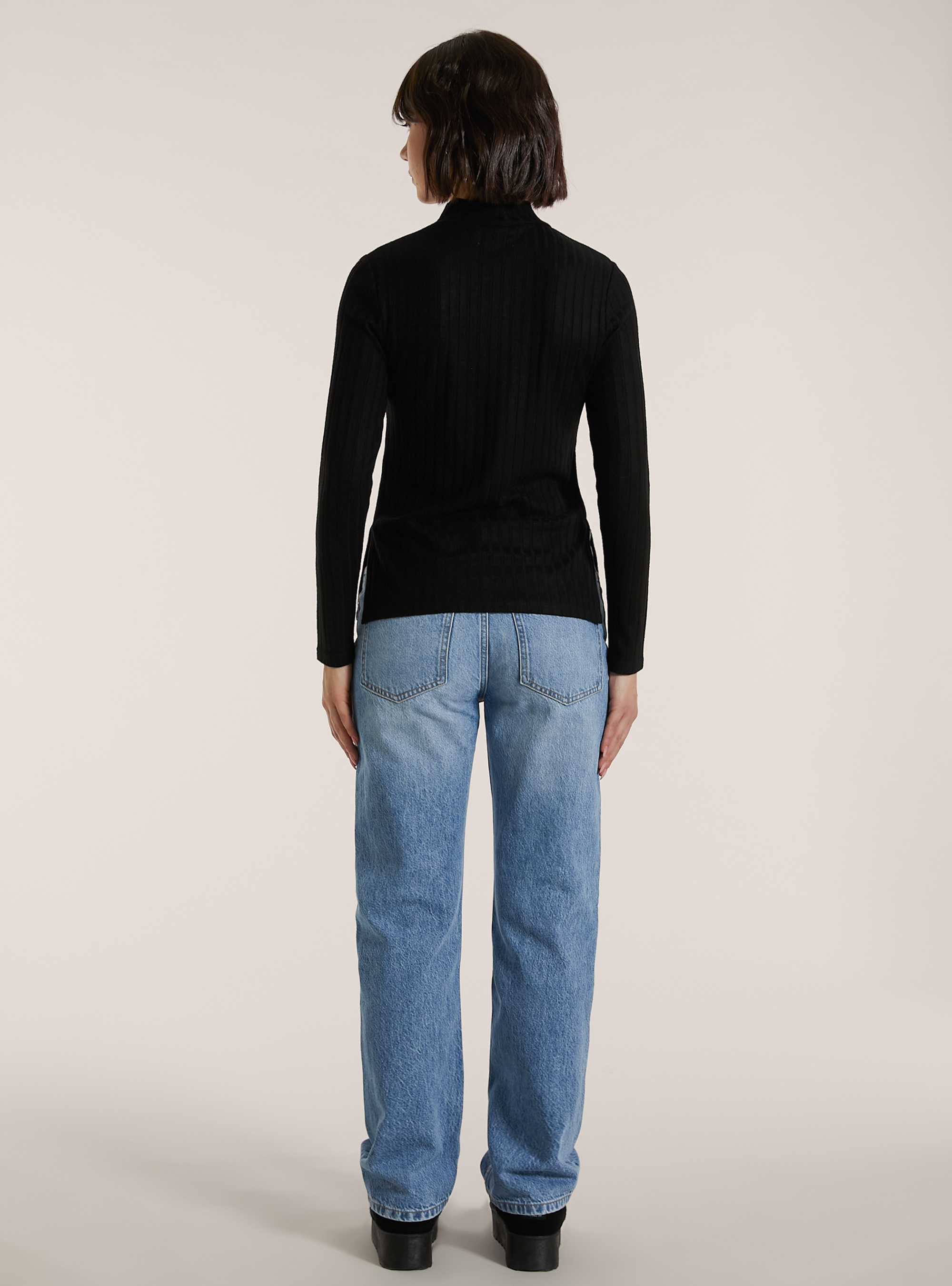 Maglia collo alto a coste, BK1 BLACK