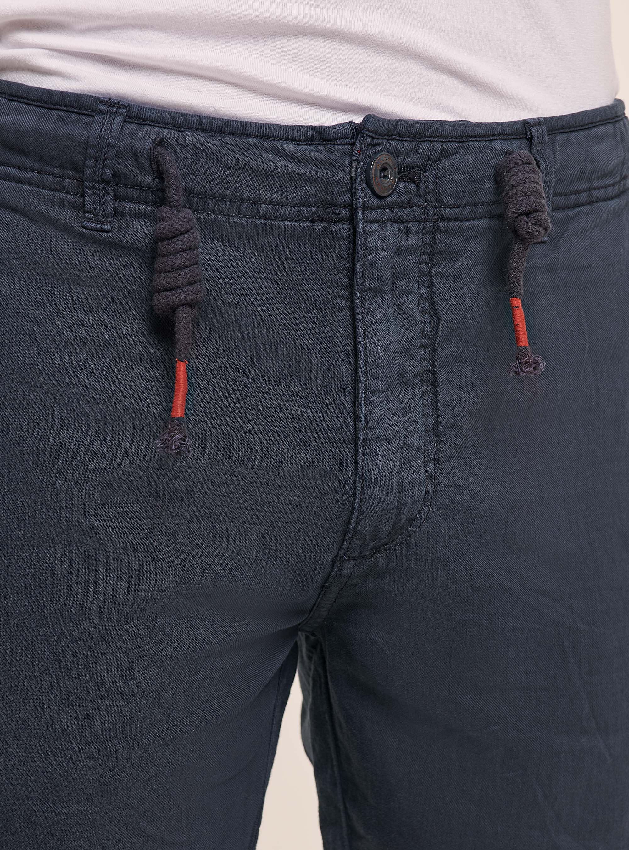 Chino en lin mélangé avec cordon de serrage à la taille, C2229 BLUE