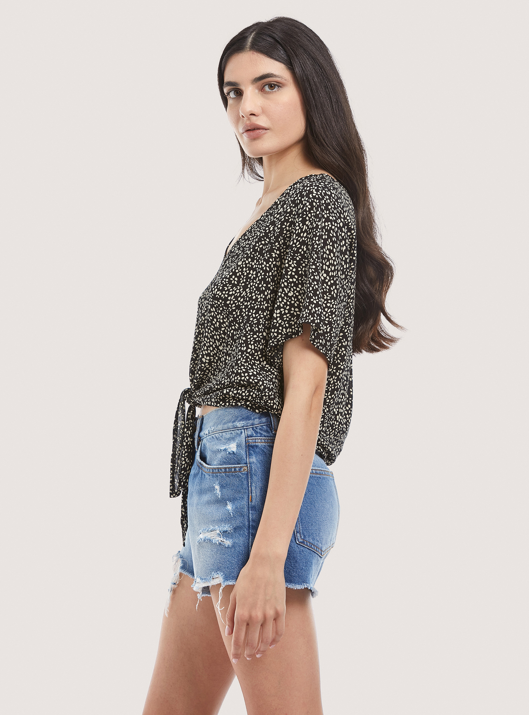 Printed knot blouse, MULTICOLOR