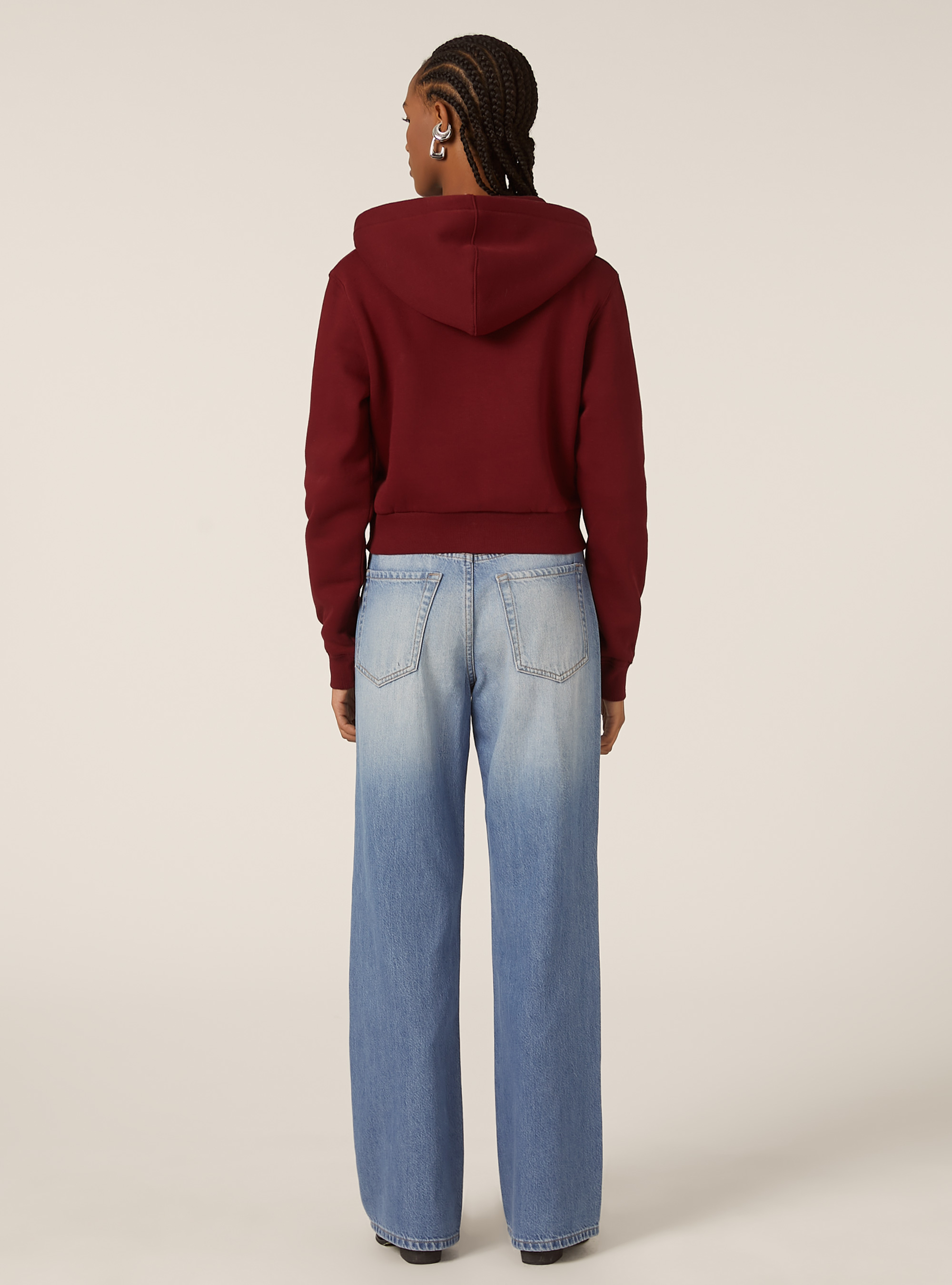 Sweat à capuche zippé court, BO1 BORDEAUX DARK