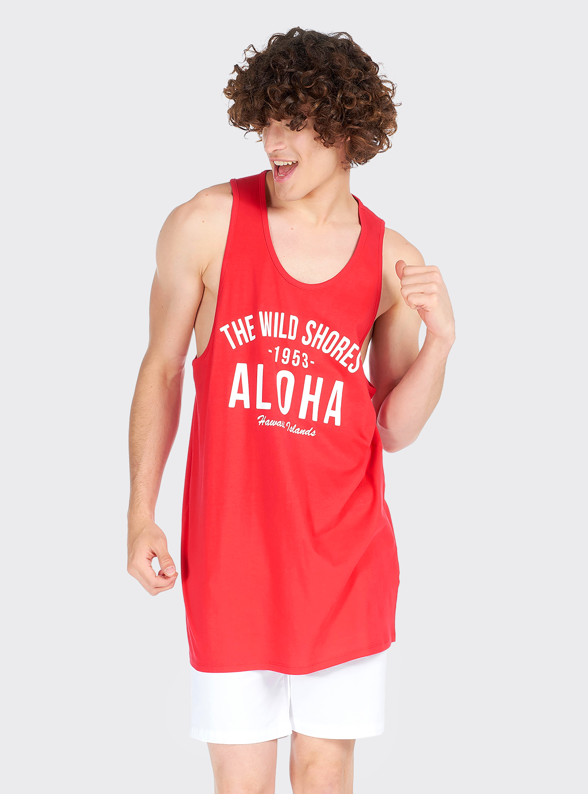 Canotta long e oversize fit con stampa lettering, C3393 RED