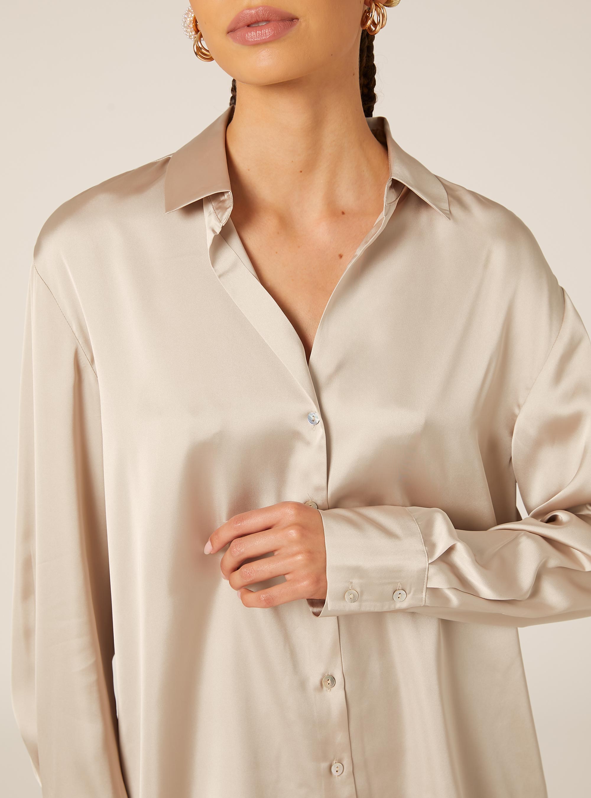 Plain satin shirt, BG2 BEIGE MEDIUM