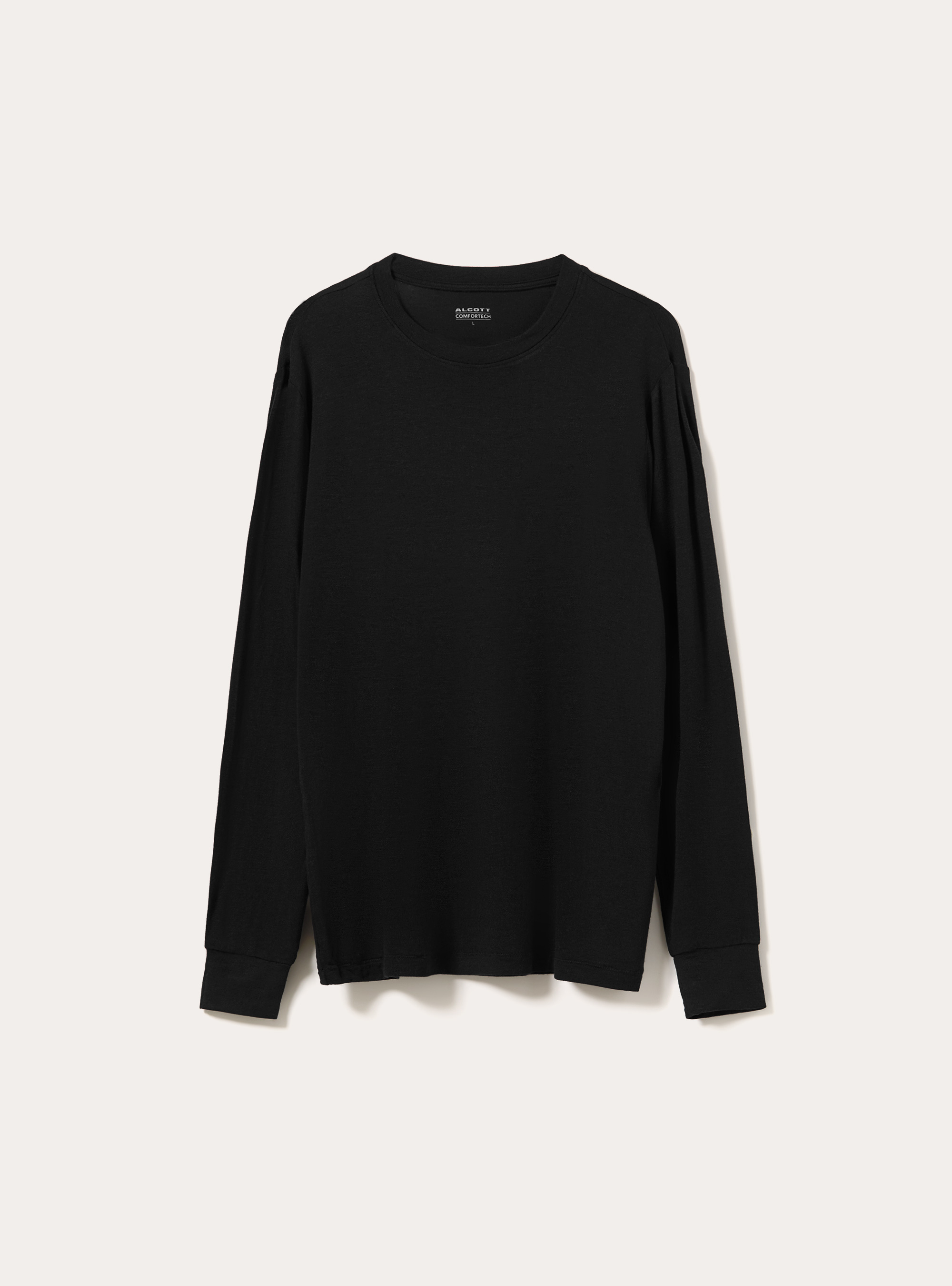 T shirt homme col rond a manches longues en melange de cashmere, BK1 BLACK