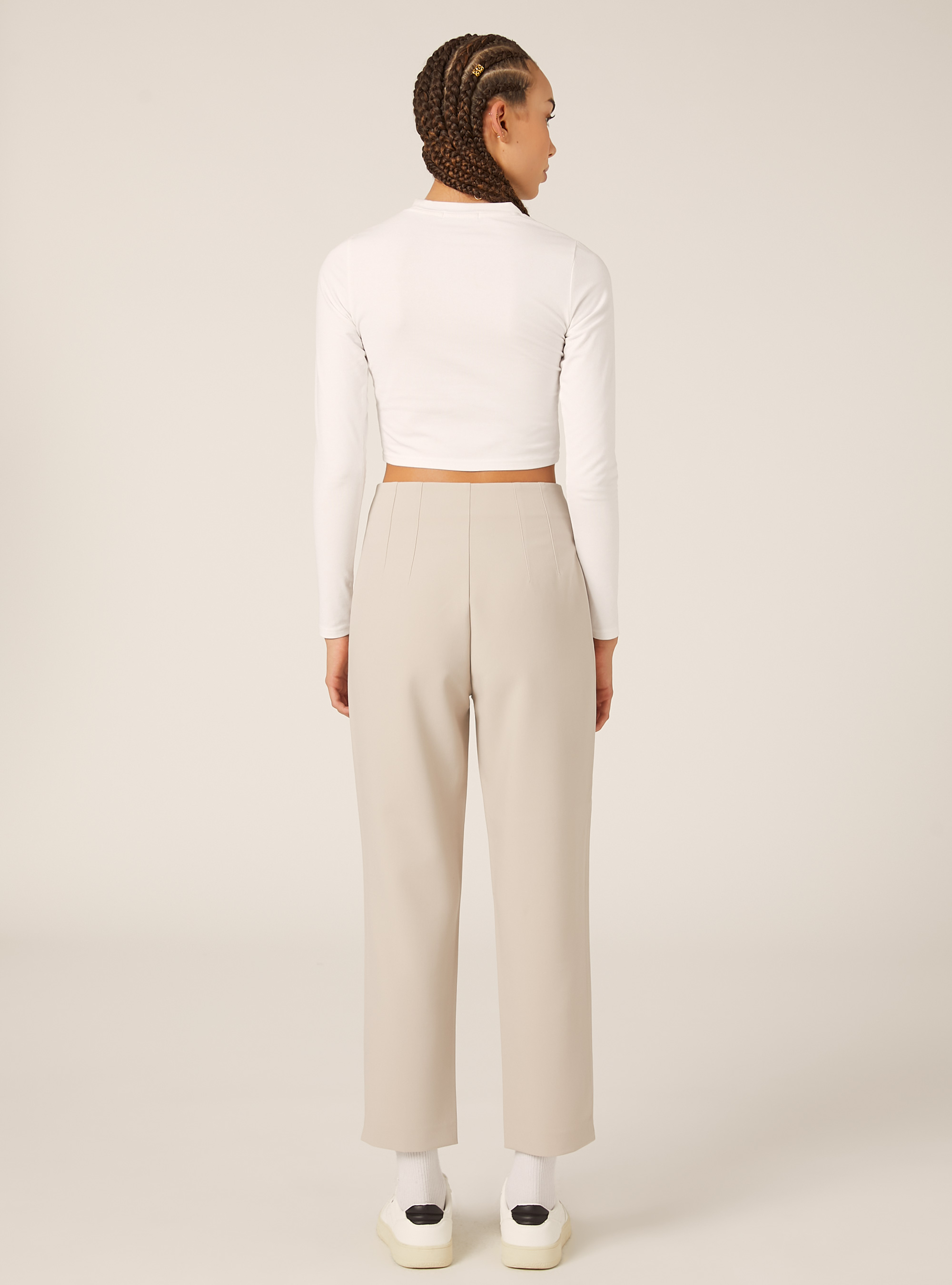Plain trousers with pleats, SA3 SAND LIGHT