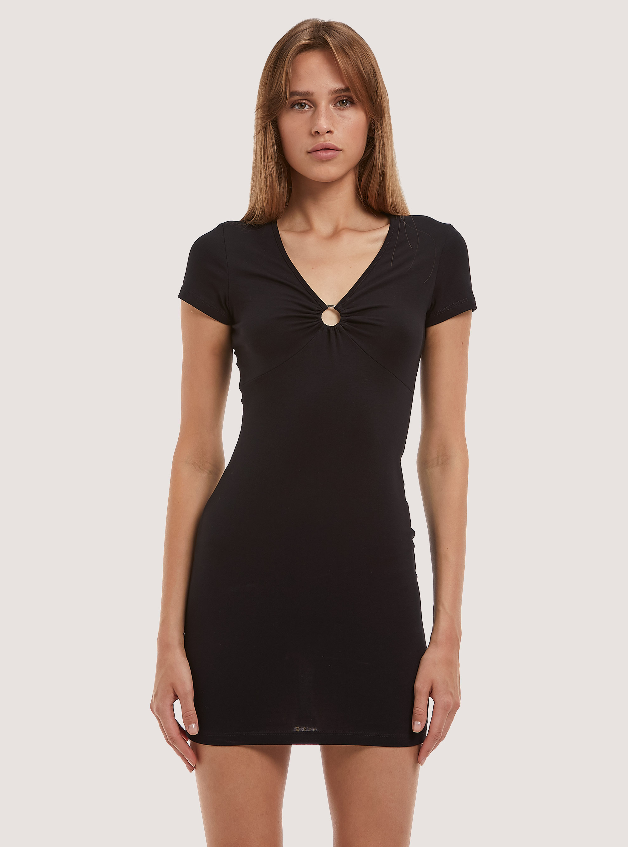 Vestito con scollo con anello, BK1 BLACK