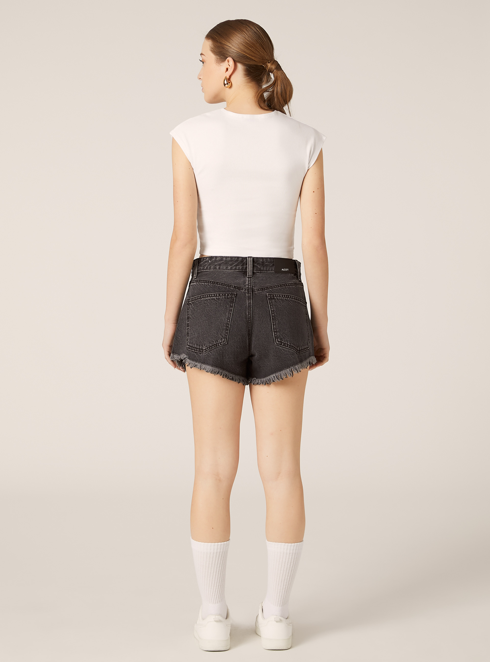 Shorts in denim con strass, D000 BLACK