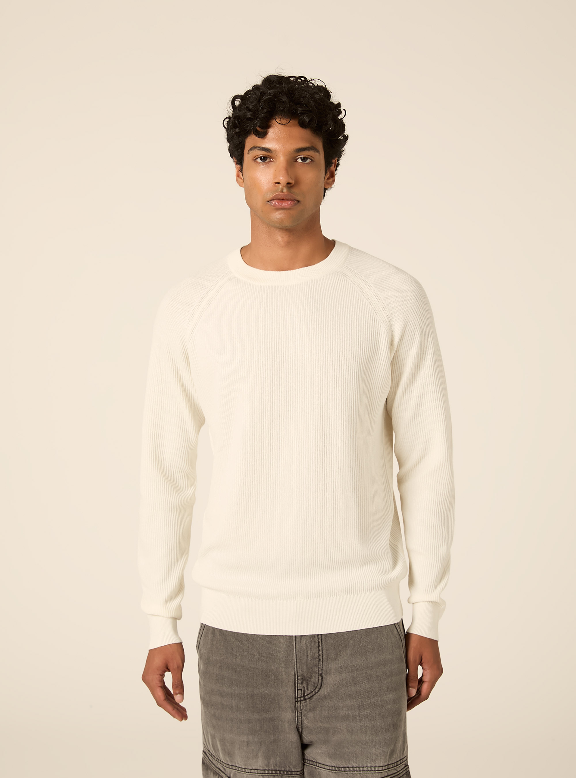 Maglia girocollo in misto cotone regular fit, WH2 WHITE