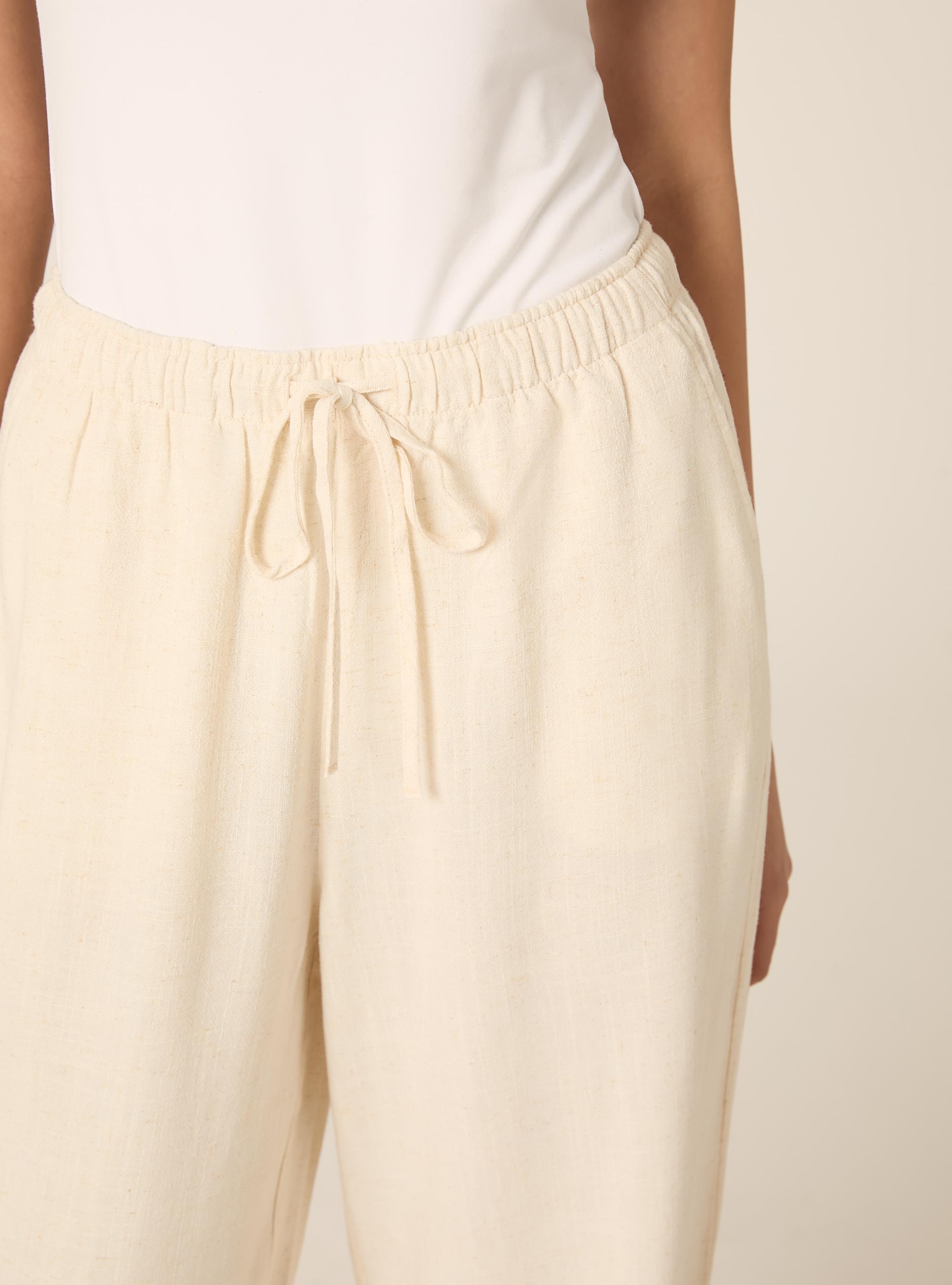 Pantaloni wide leg in misto lino, MBG3 BEIGE MEL LIGHT