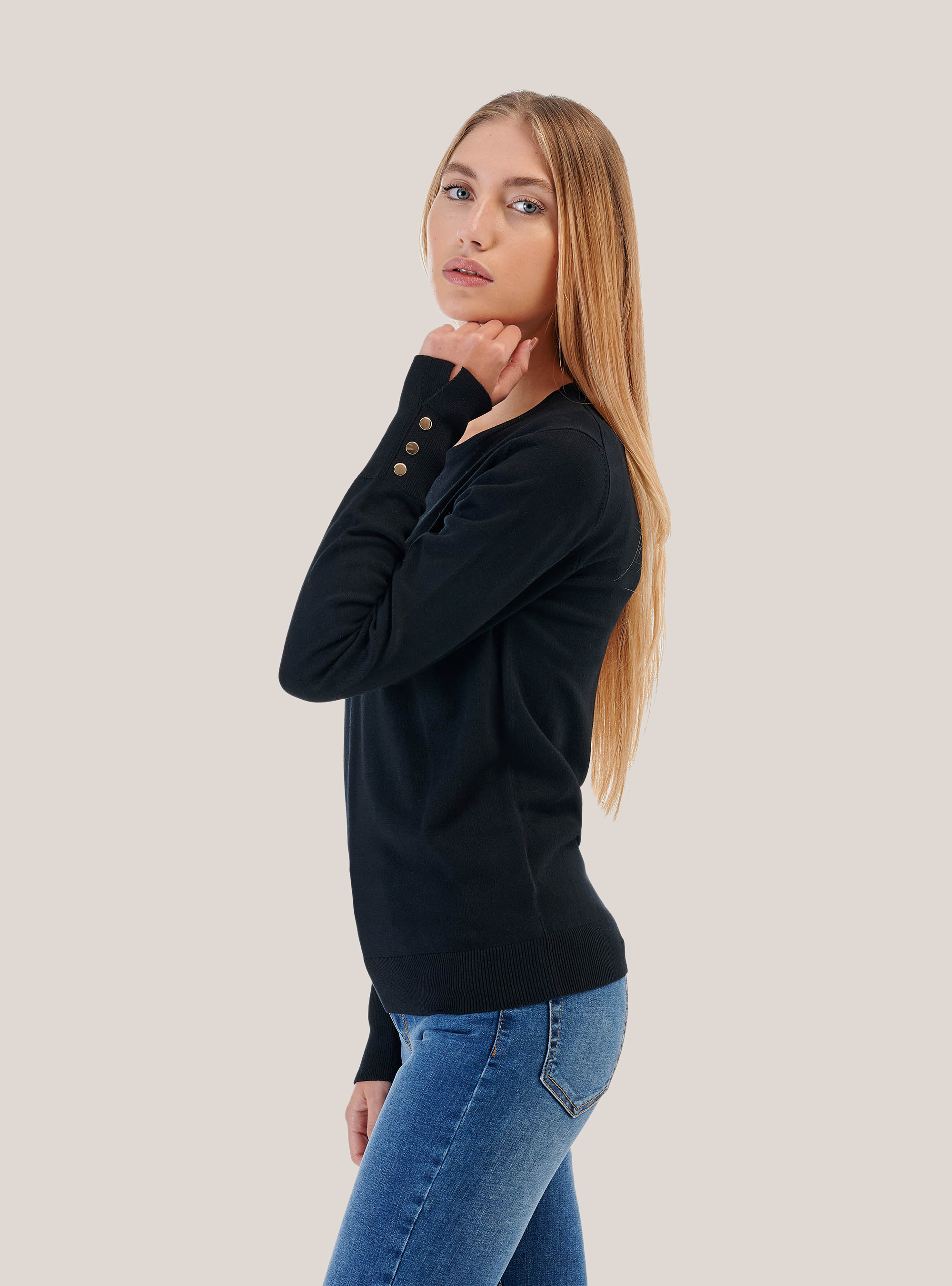 Pullover girocollo comfort fit, NERO