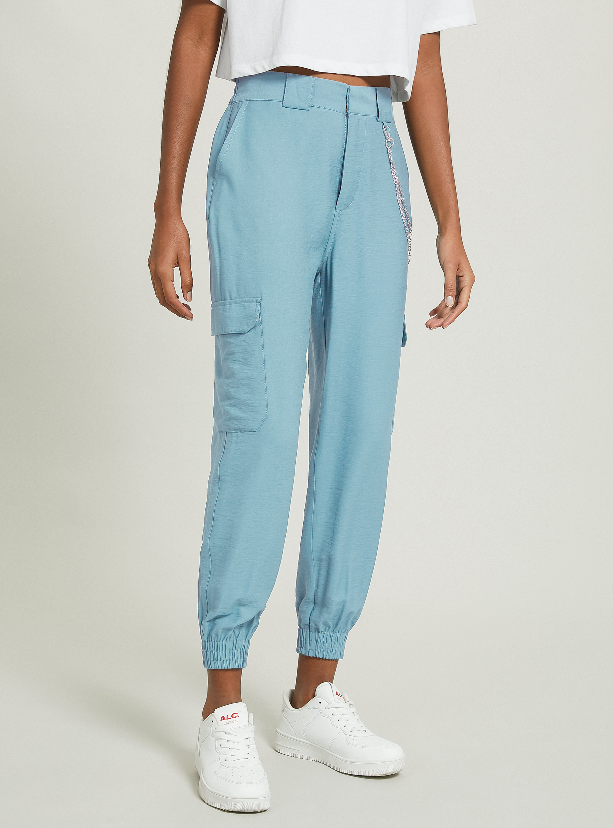 Hose aus einer Leinenmischung mit Kette, AZ2 AZURE MEDIUM