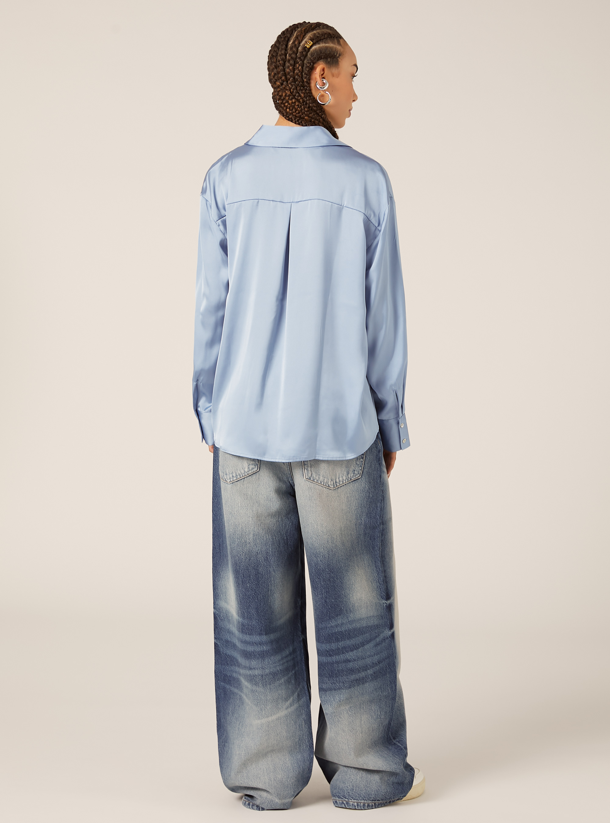 Plain satin shirt, AZ2 AZURE MEDIUM