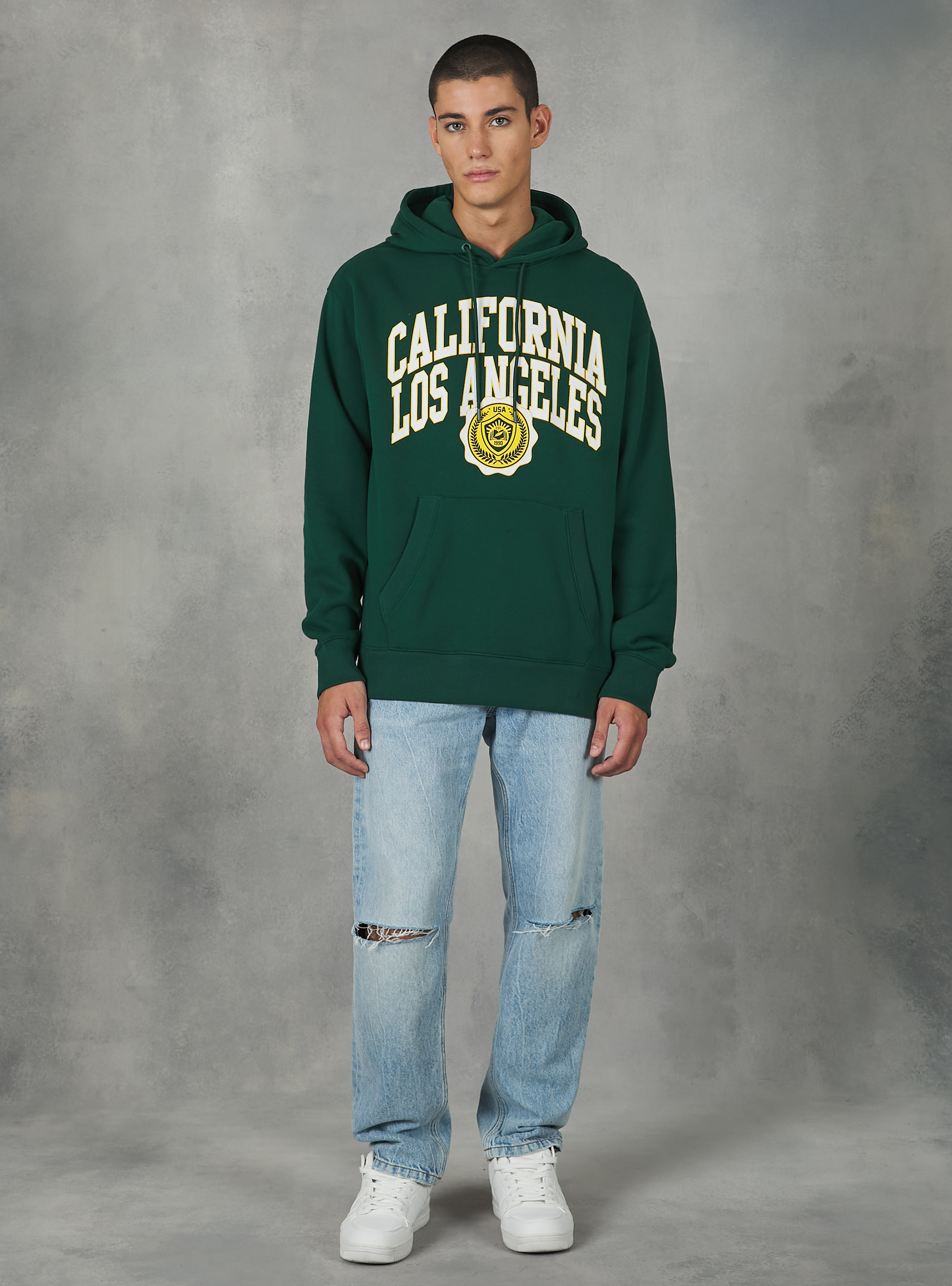 Sudadera con capucha y estampado universitario, GN1 GREEN DARK