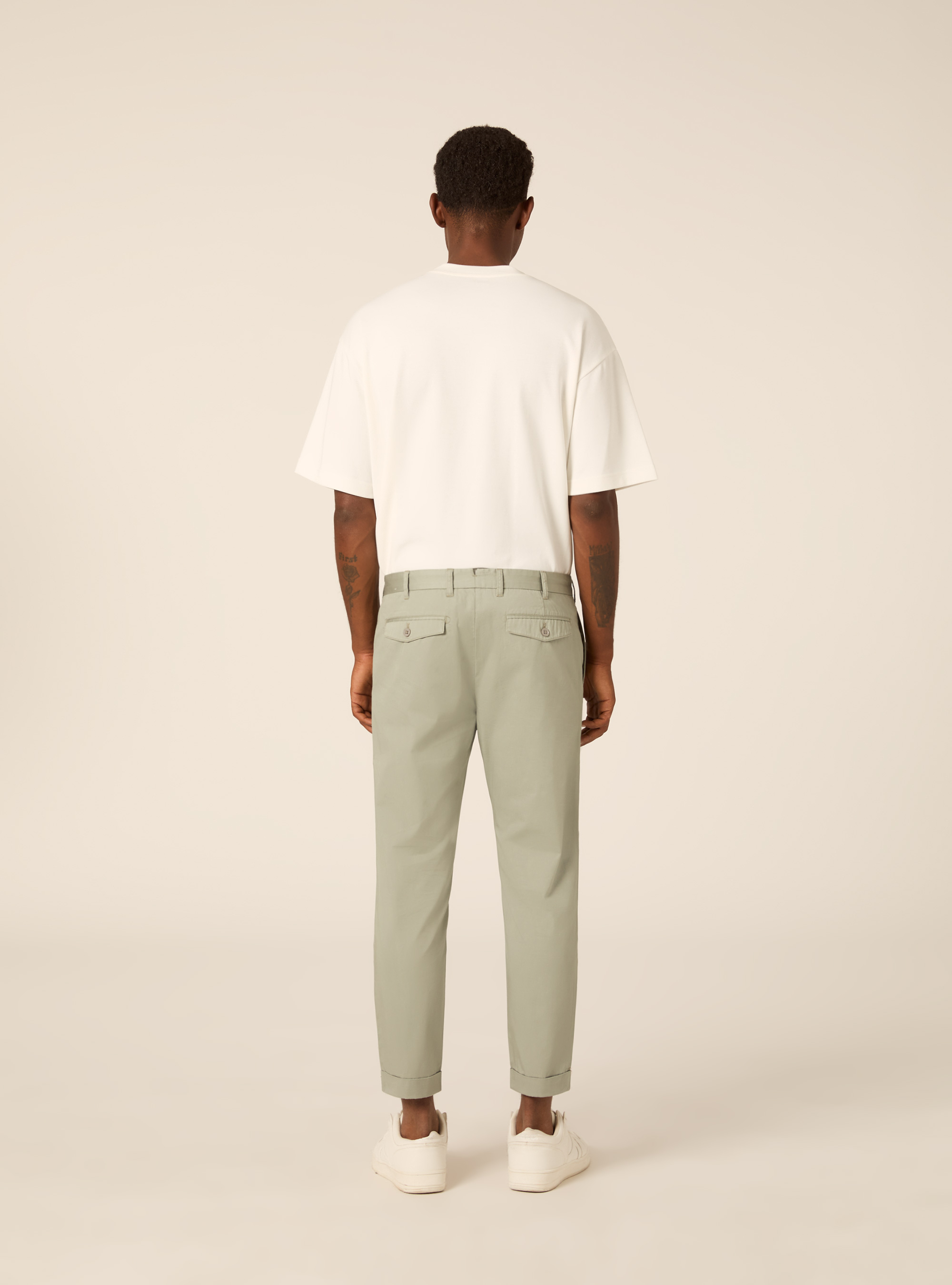 Pantaloni chino slim fit in twill, SG3 SAGE LIGHT