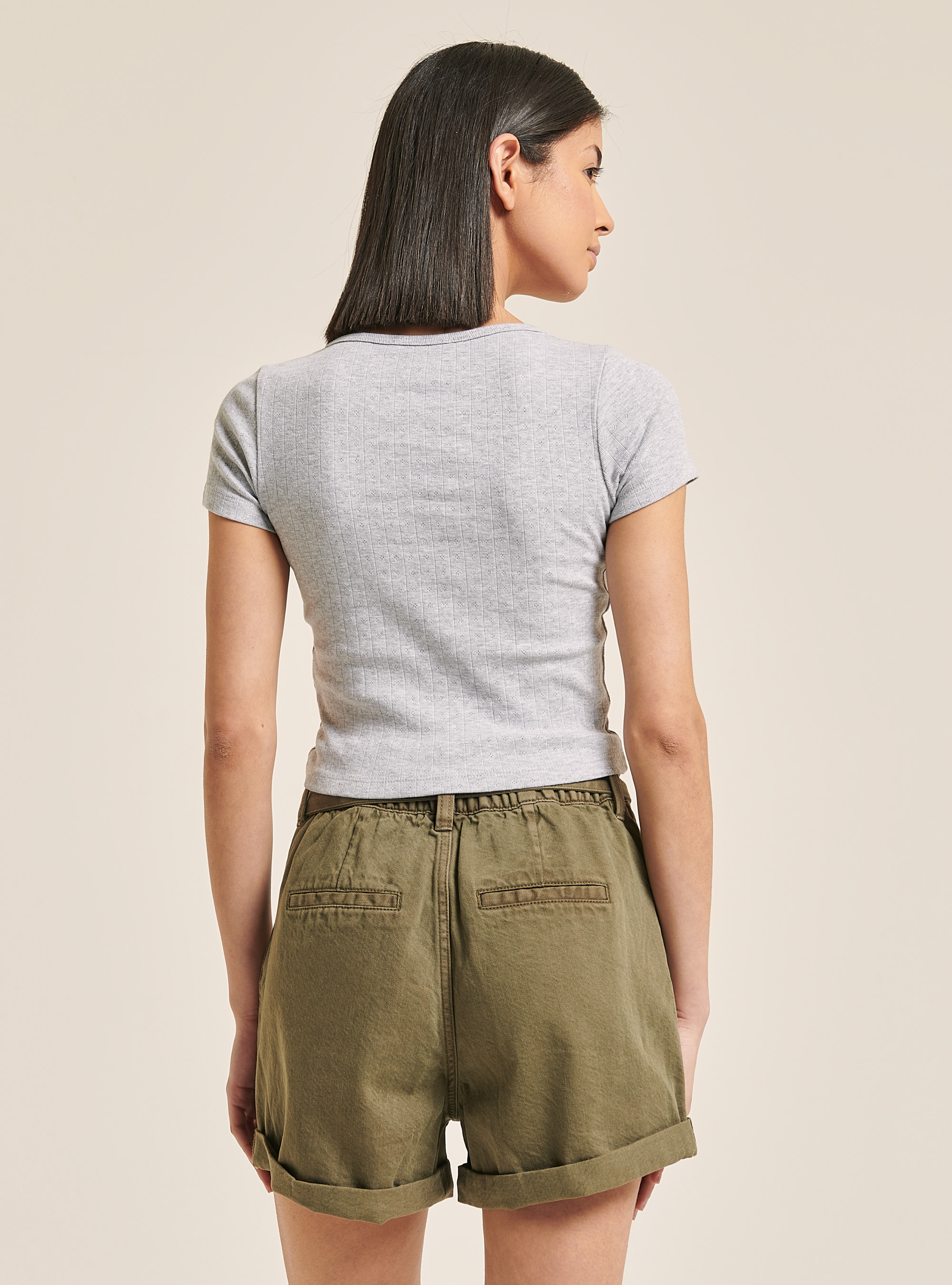 Cotton crop top with buttons, LIGHT GREY MELANGE