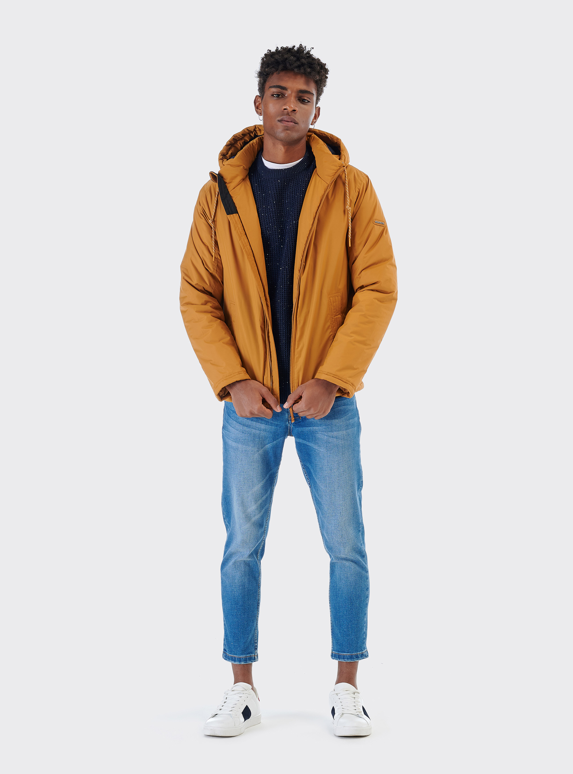 Round neckpullover with naps in wool blend, BLUE NAVY