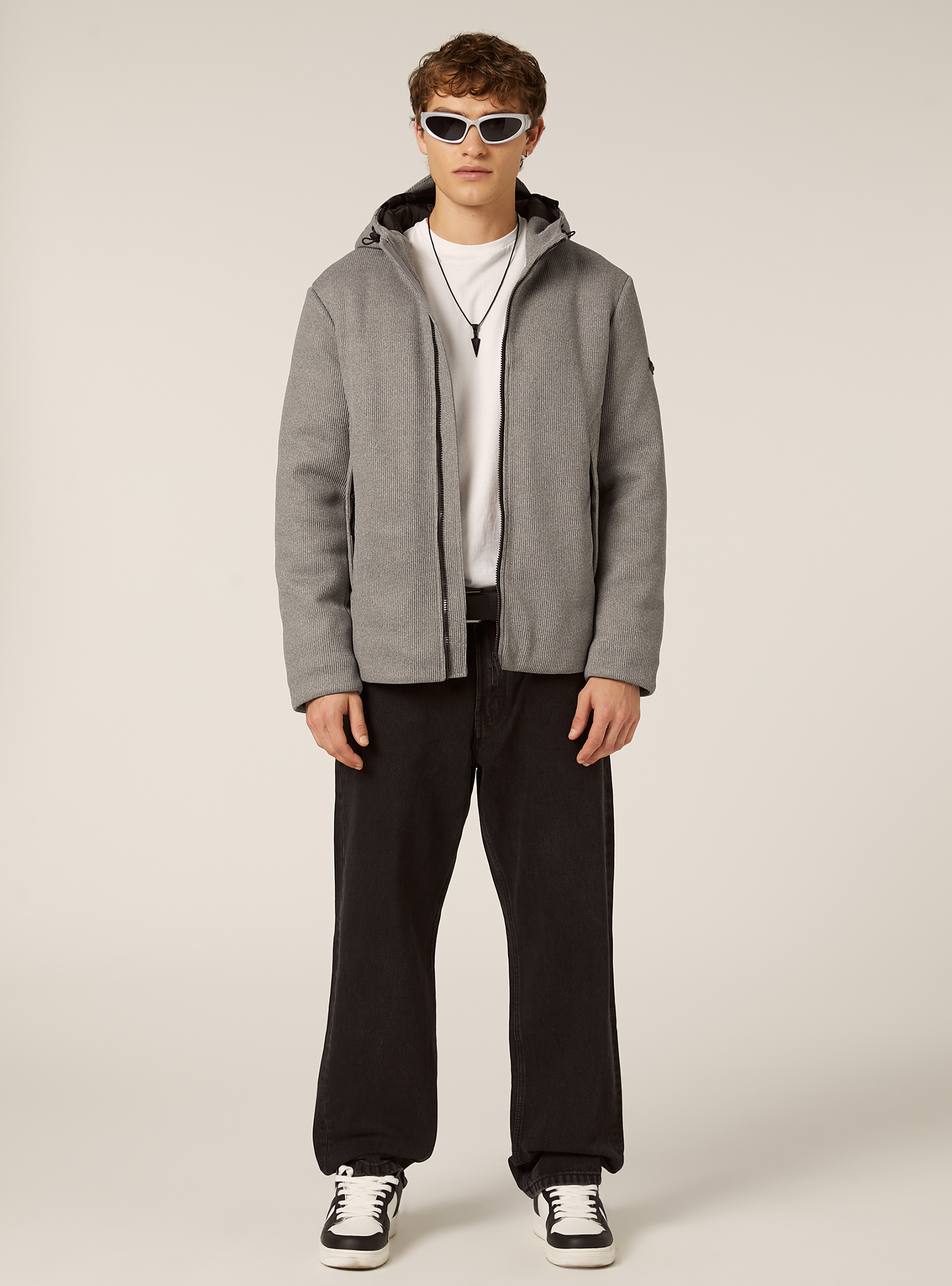 Giubbino imbottito con cappuccio costa inglese, MGY2 GREY MEL MEDIUM