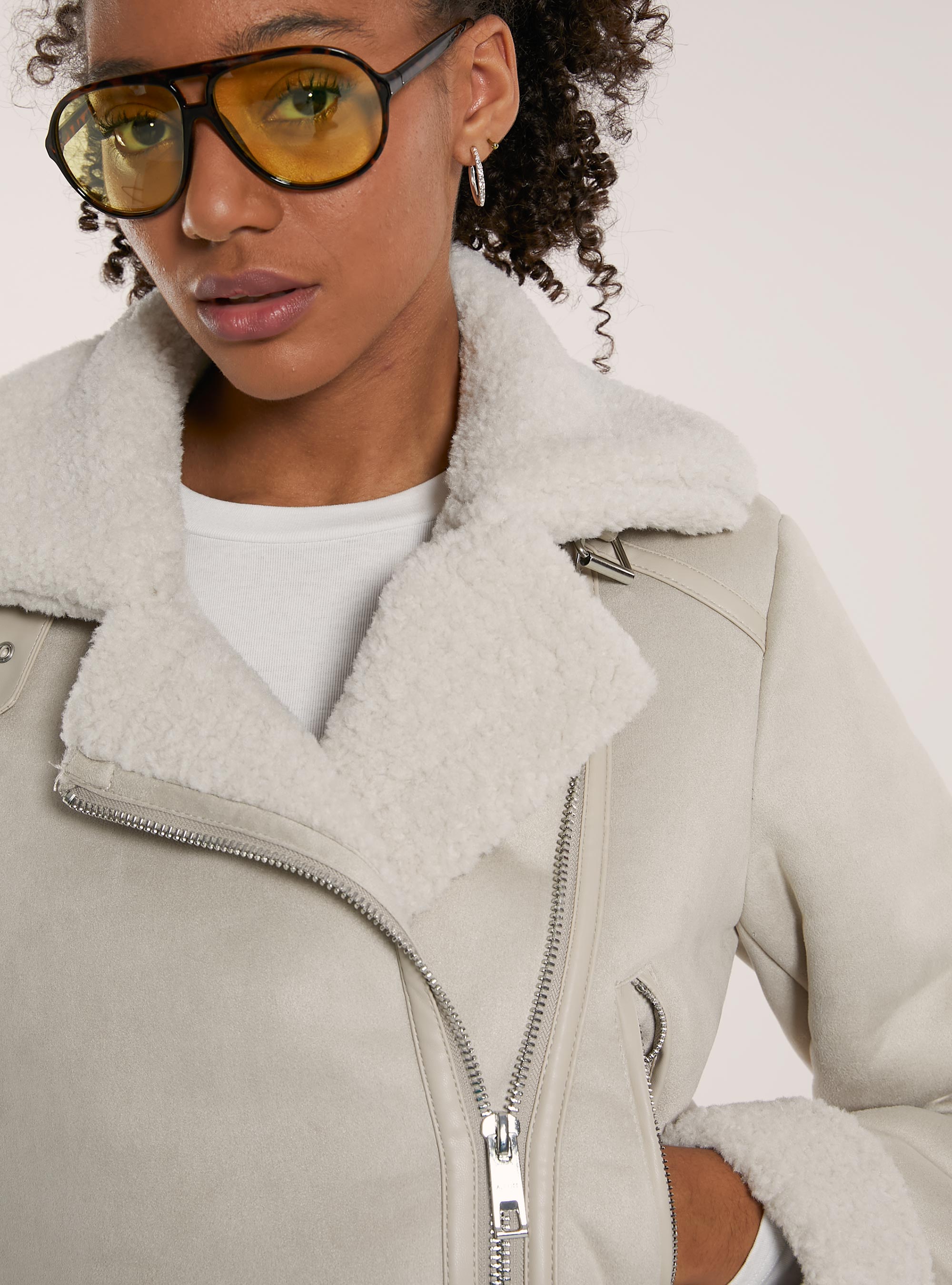 Suede-effect sheepskin jacket, SA2 SAND MEDIUM
