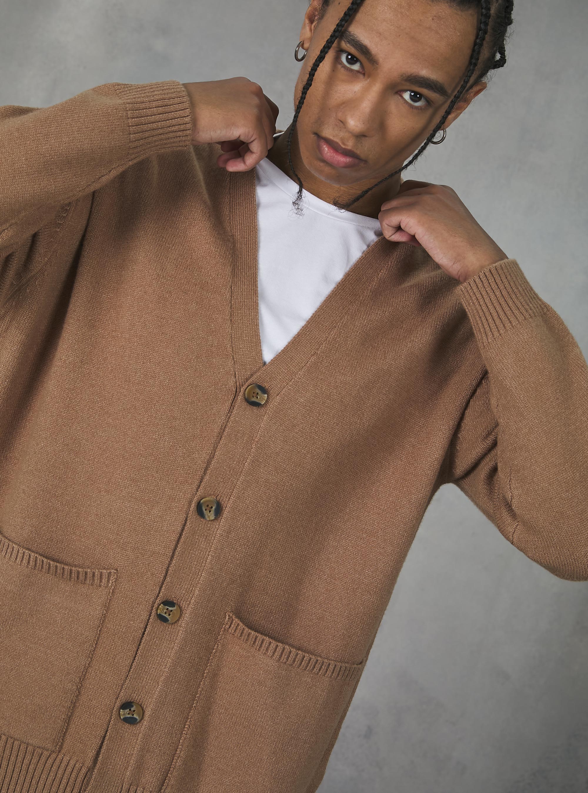 Cardigan pullover with buttons, MBG3 BEIGE MEL LIGHT