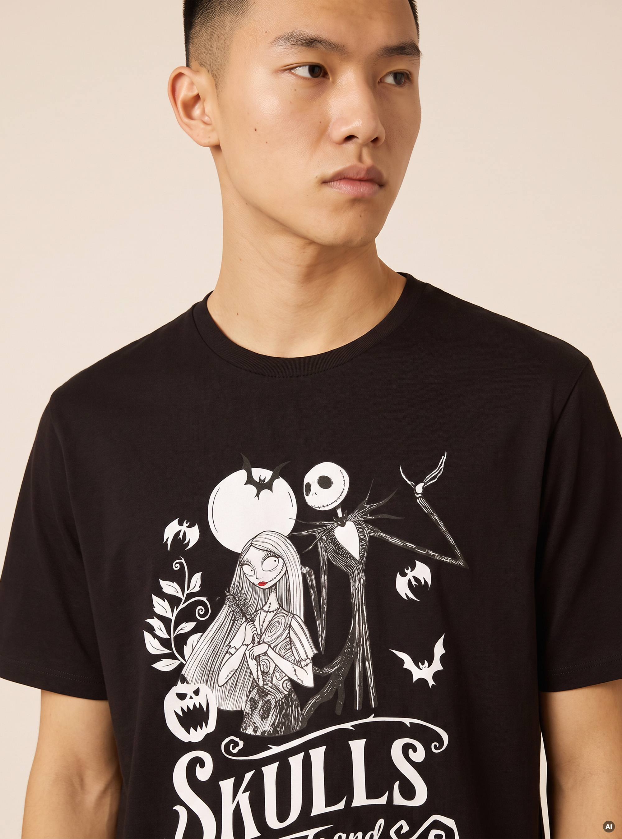 Camiseta con estampado Skulls and Stitches Nightmare Before Christmas / Alcott, BK1 BLACK