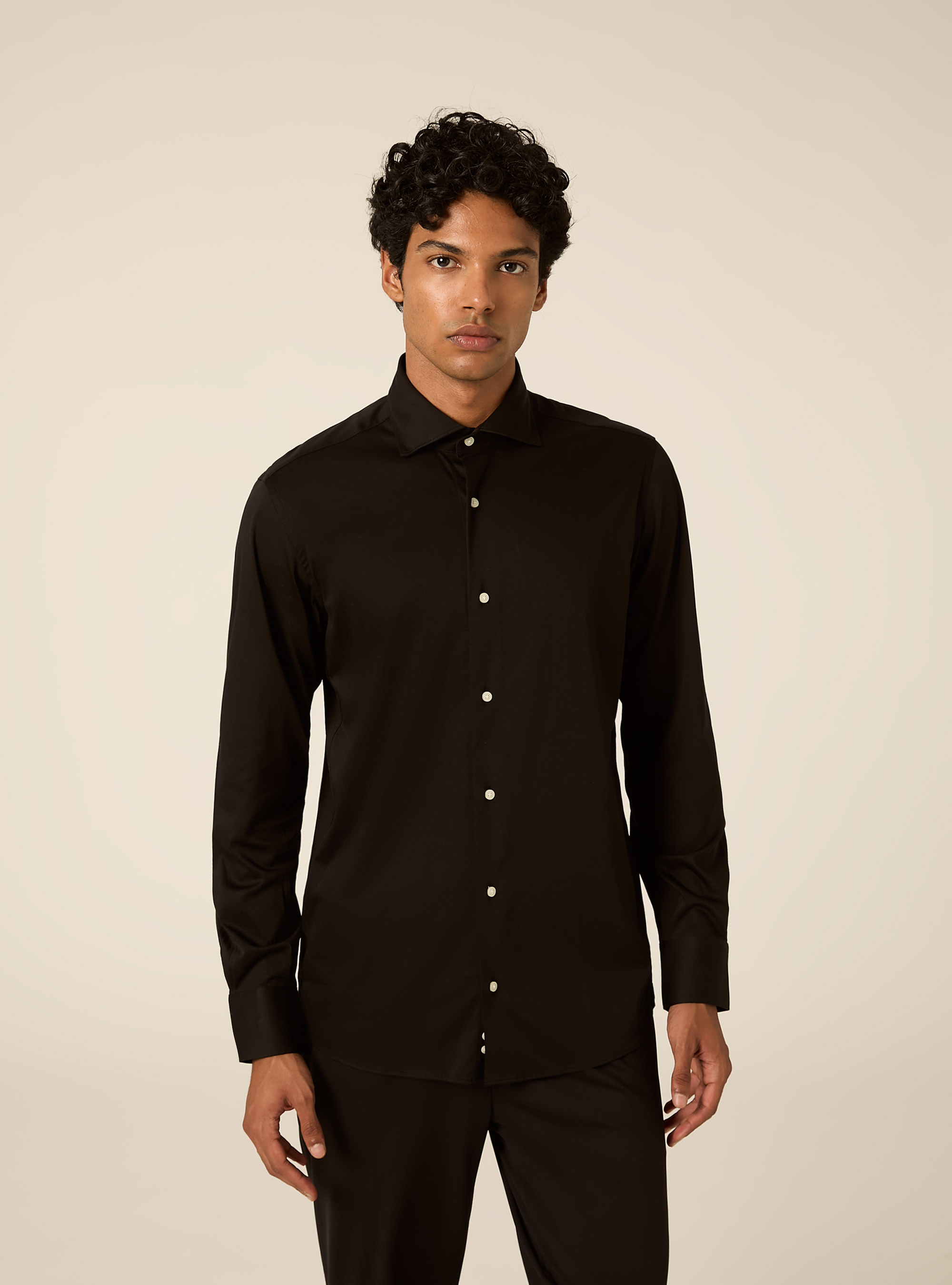 Camicia in jersey elasticizzato, BK1 BLACK