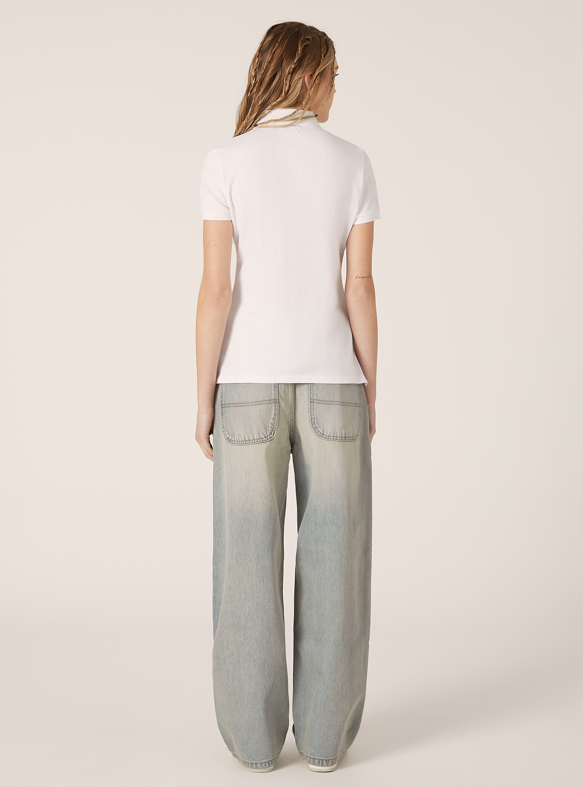 Polo in cotone piquet con ricamo, WH3 WHITE