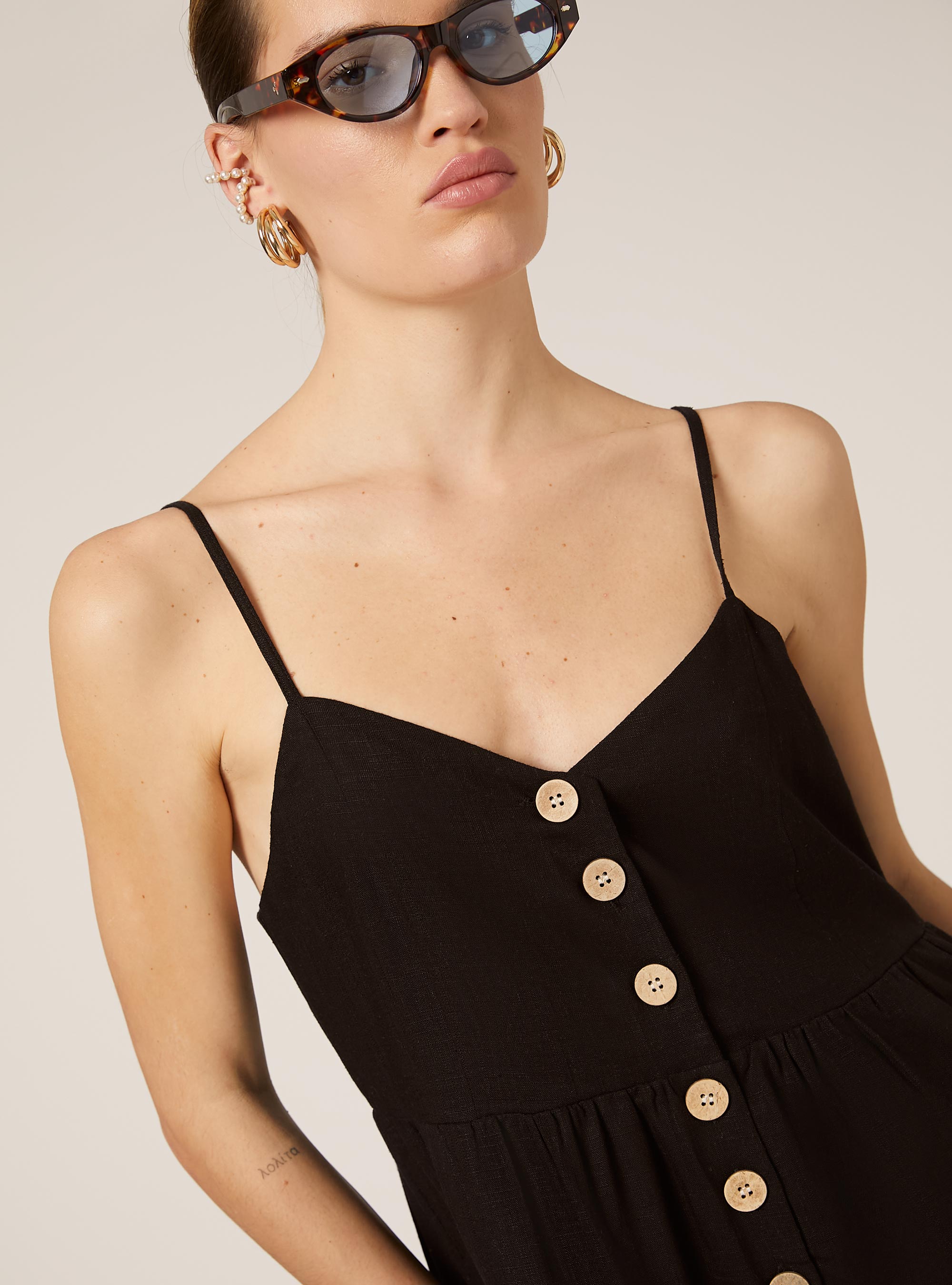 Linen-blend jumpsuit, BK1 BLACK