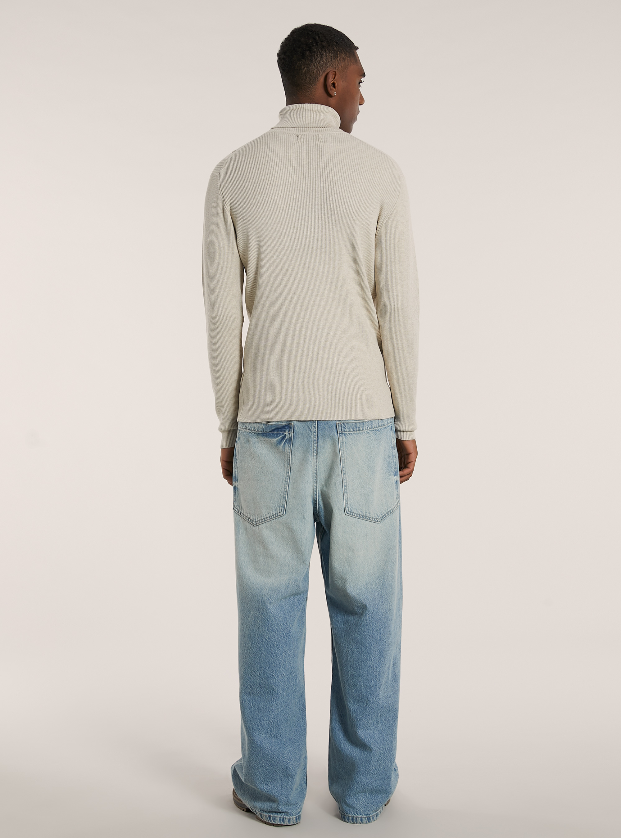 English ribbed crew neck pullover, MBG3 BEIGE MEL LIGHT