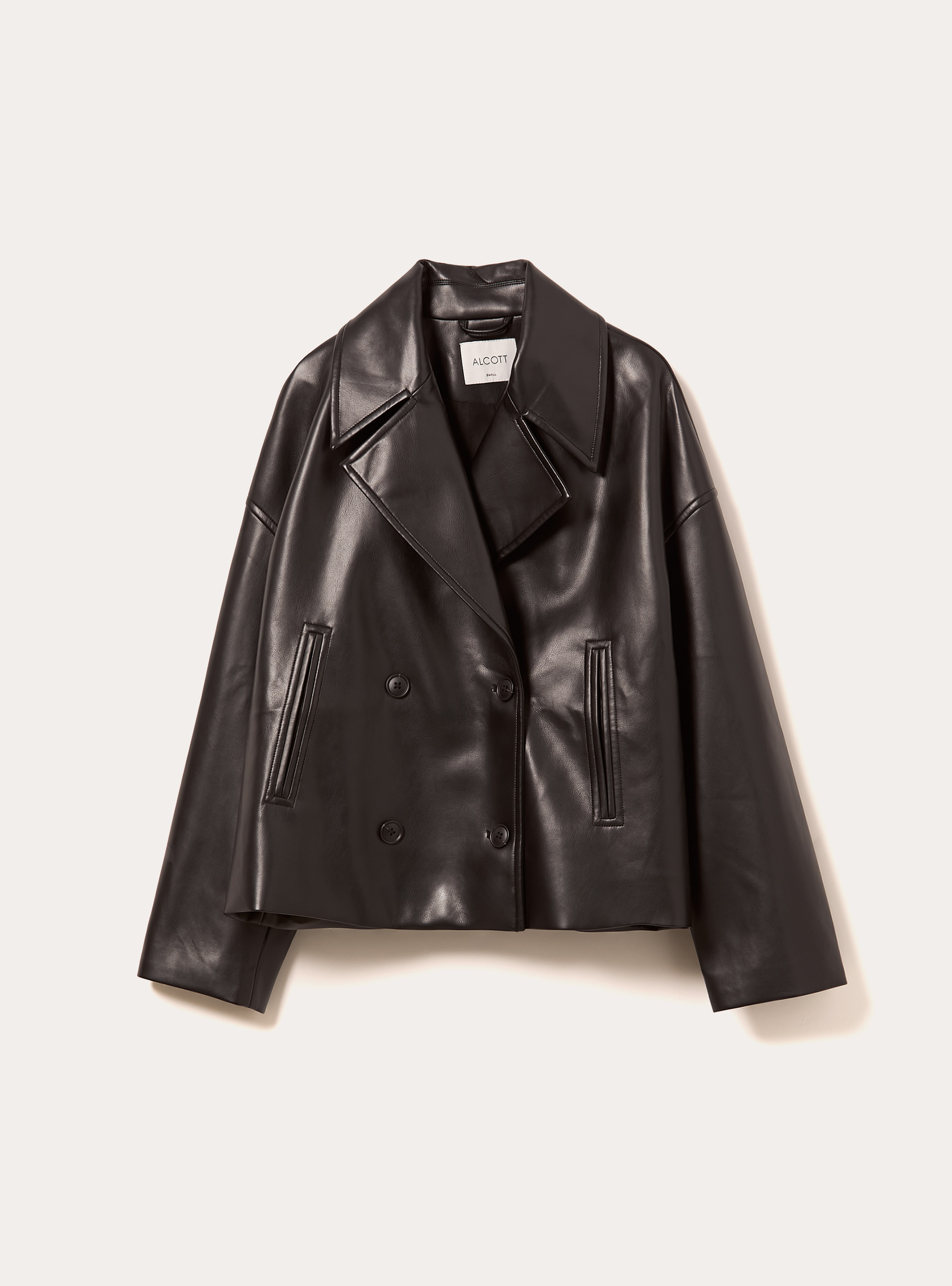 Short leather-effect trench coat, BK1 BLACK